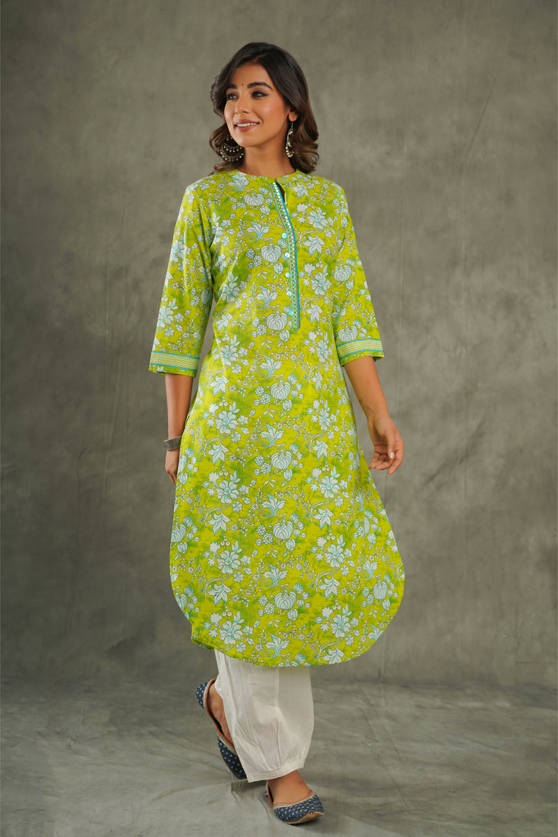 3 Green colour flora print kurta salwar