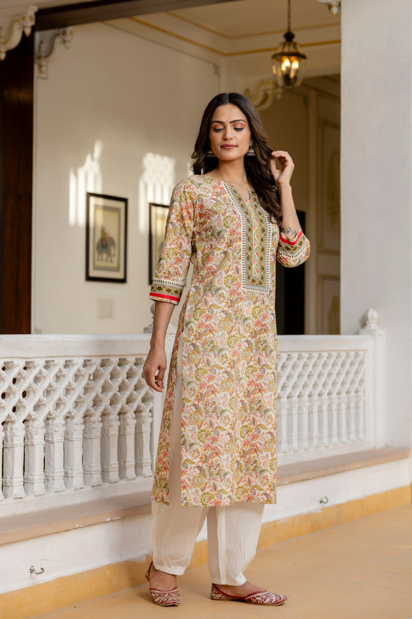 Multicolor Floral Printed Cotton Kurta