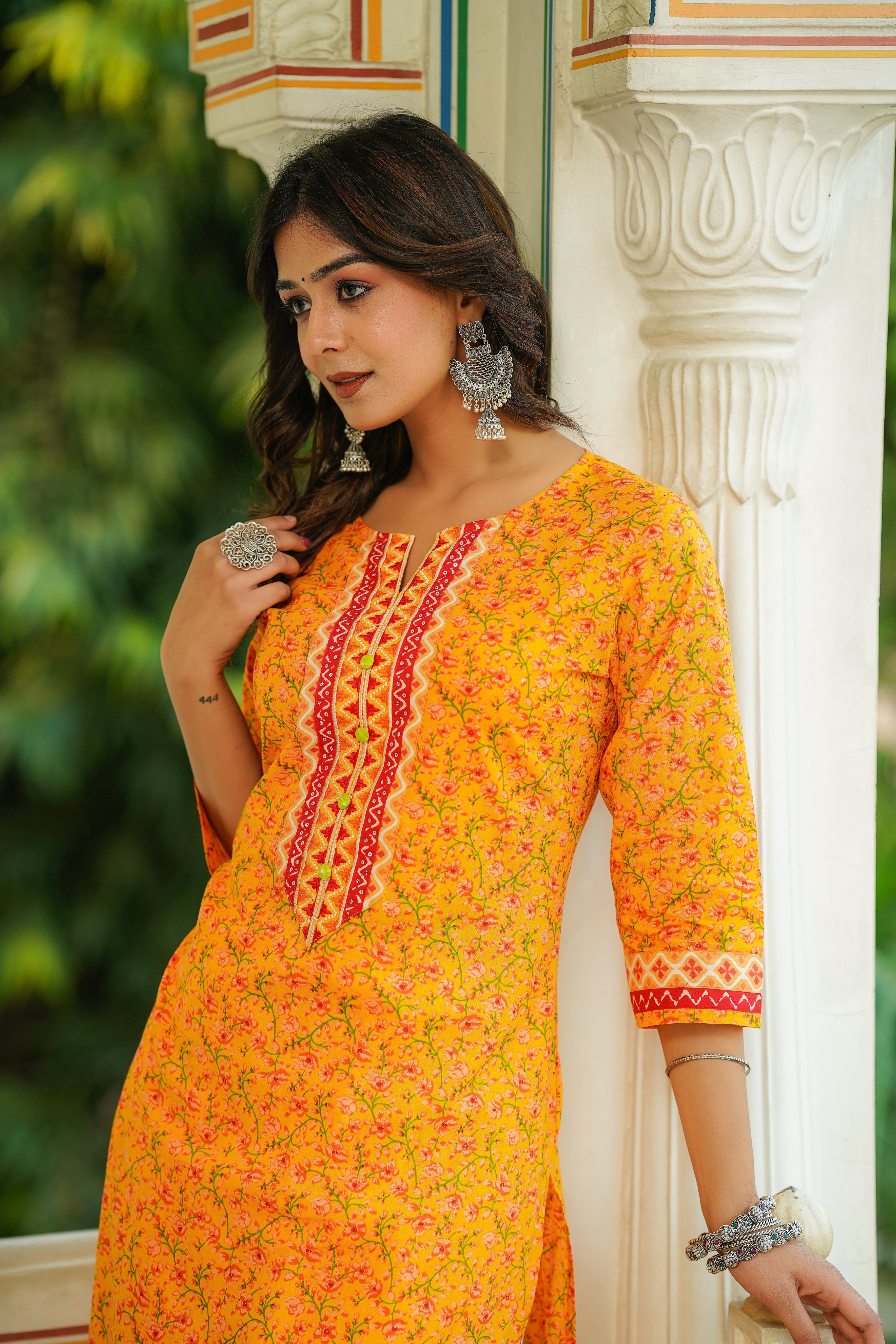 Yellow Floral Printed Cotton Kurta