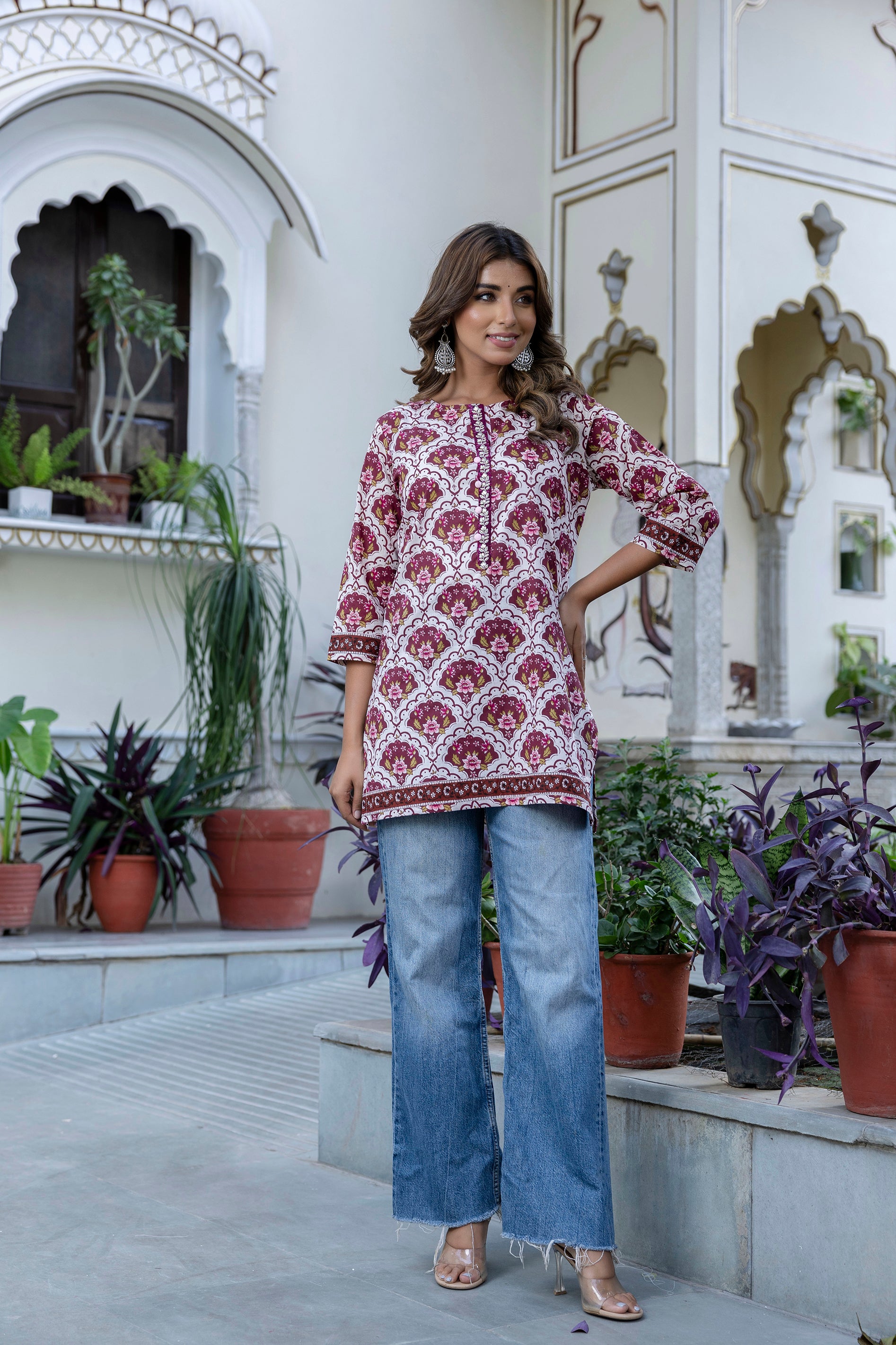 Wine Motif Printed Cotton Kurti