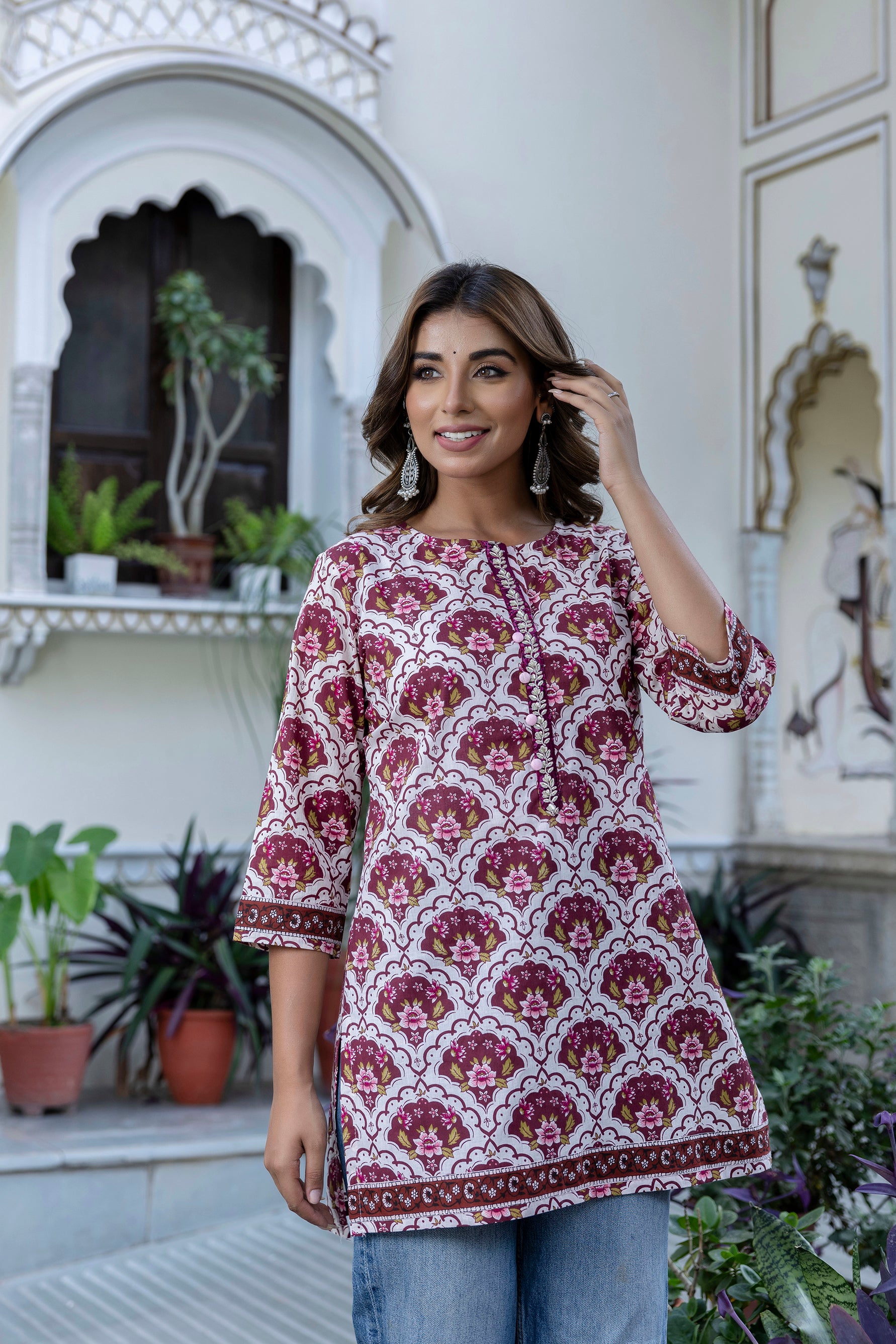 Wine Motif Printed Cotton Kurti