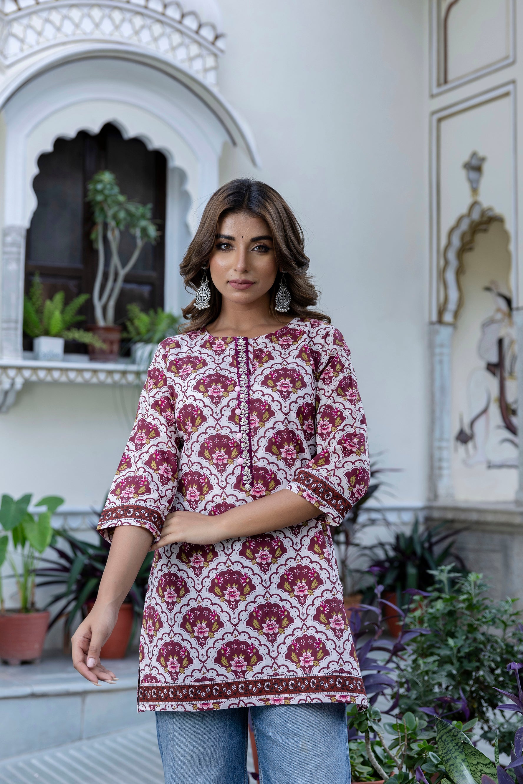 Wine Motif Printed Cotton Kurti