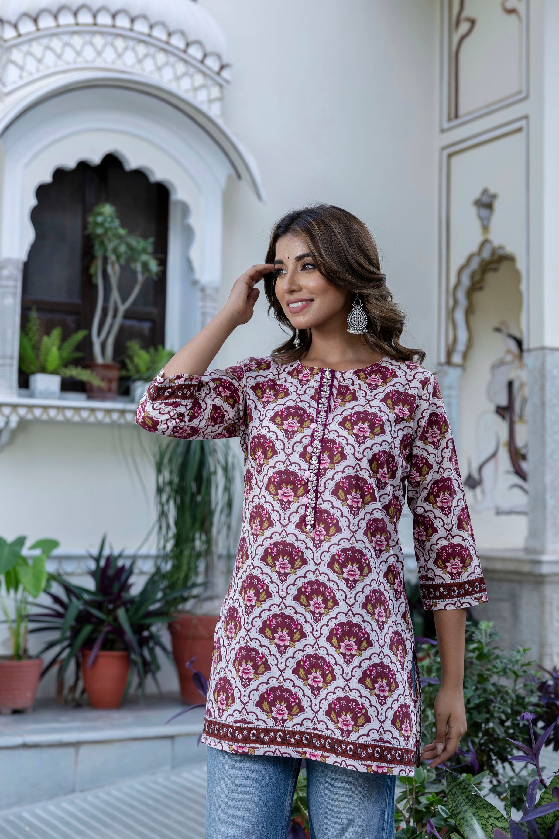 Wine Motif Printed Cotton Kurti