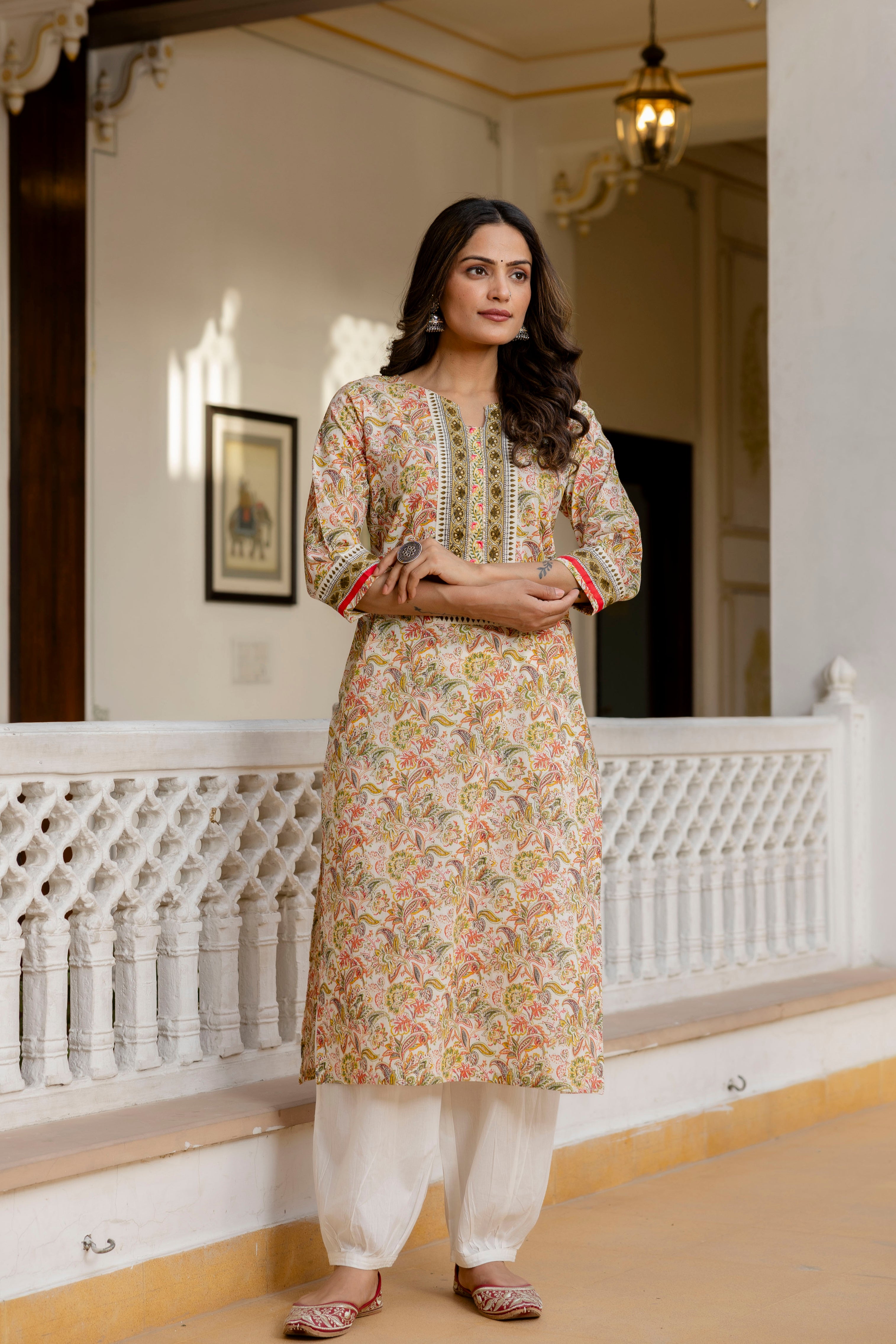 Multicolor Floral Printed Cotton Kurta