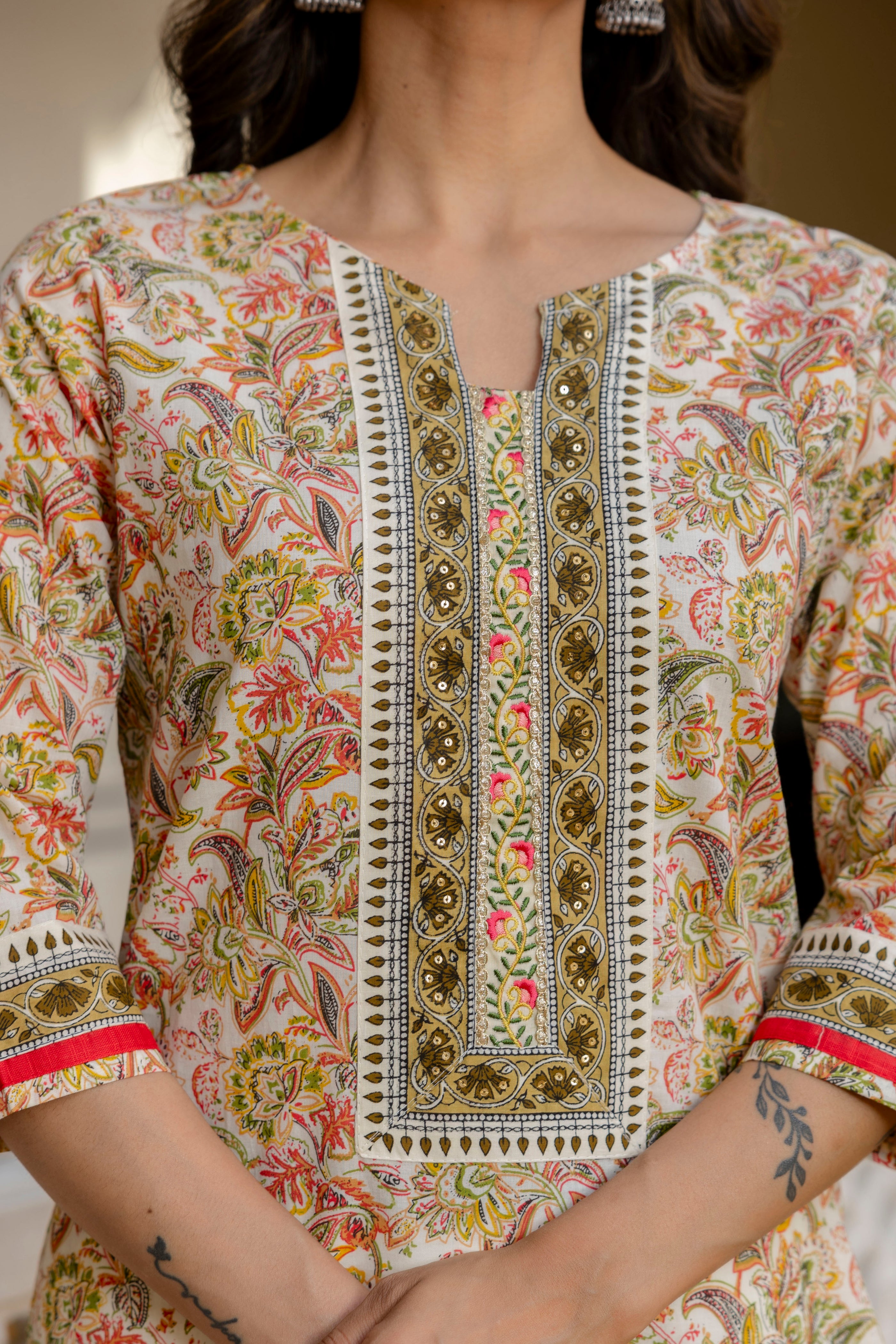 Multicolor Floral Printed Cotton Kurta