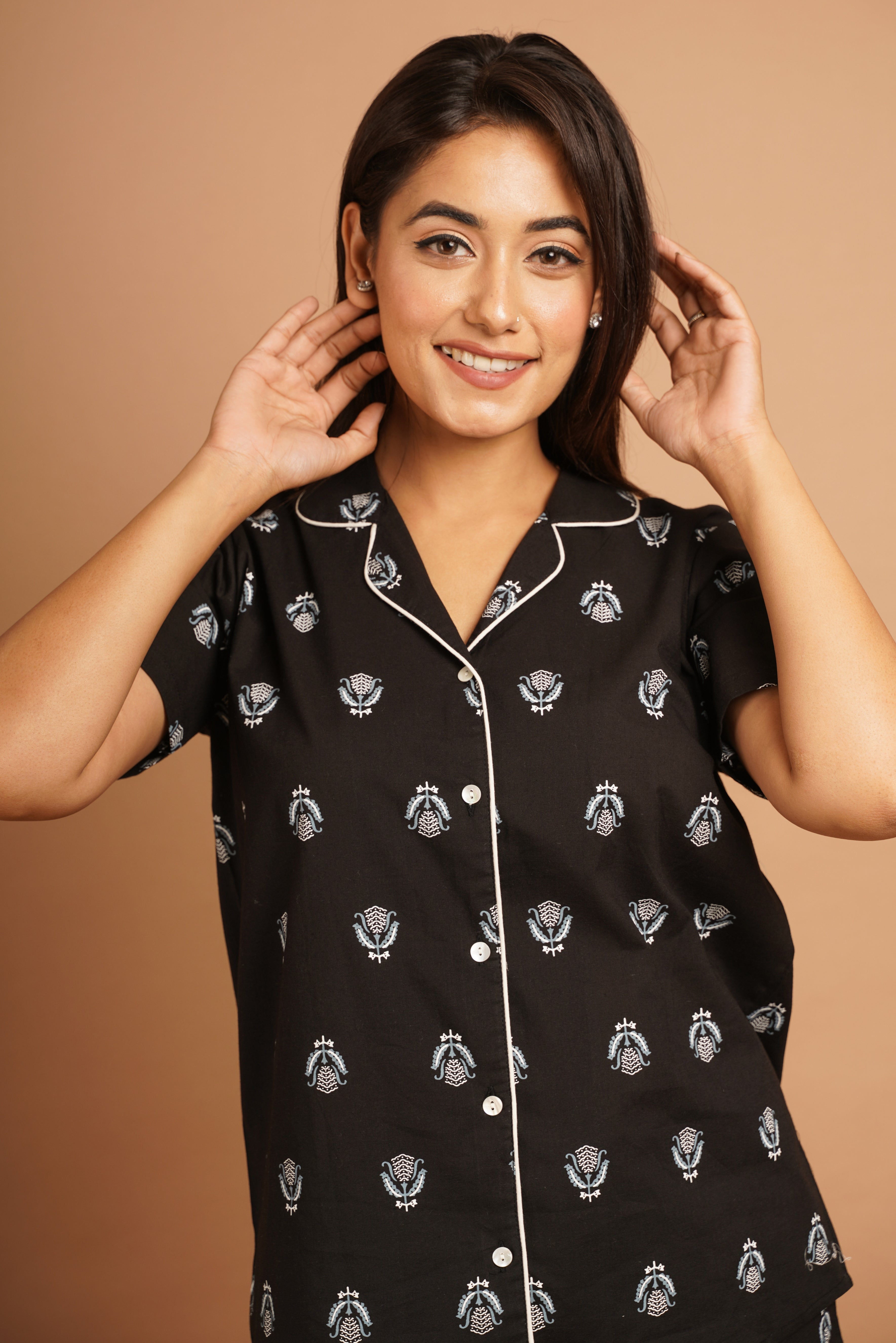 Black Motifs Cotton Night Suit Set