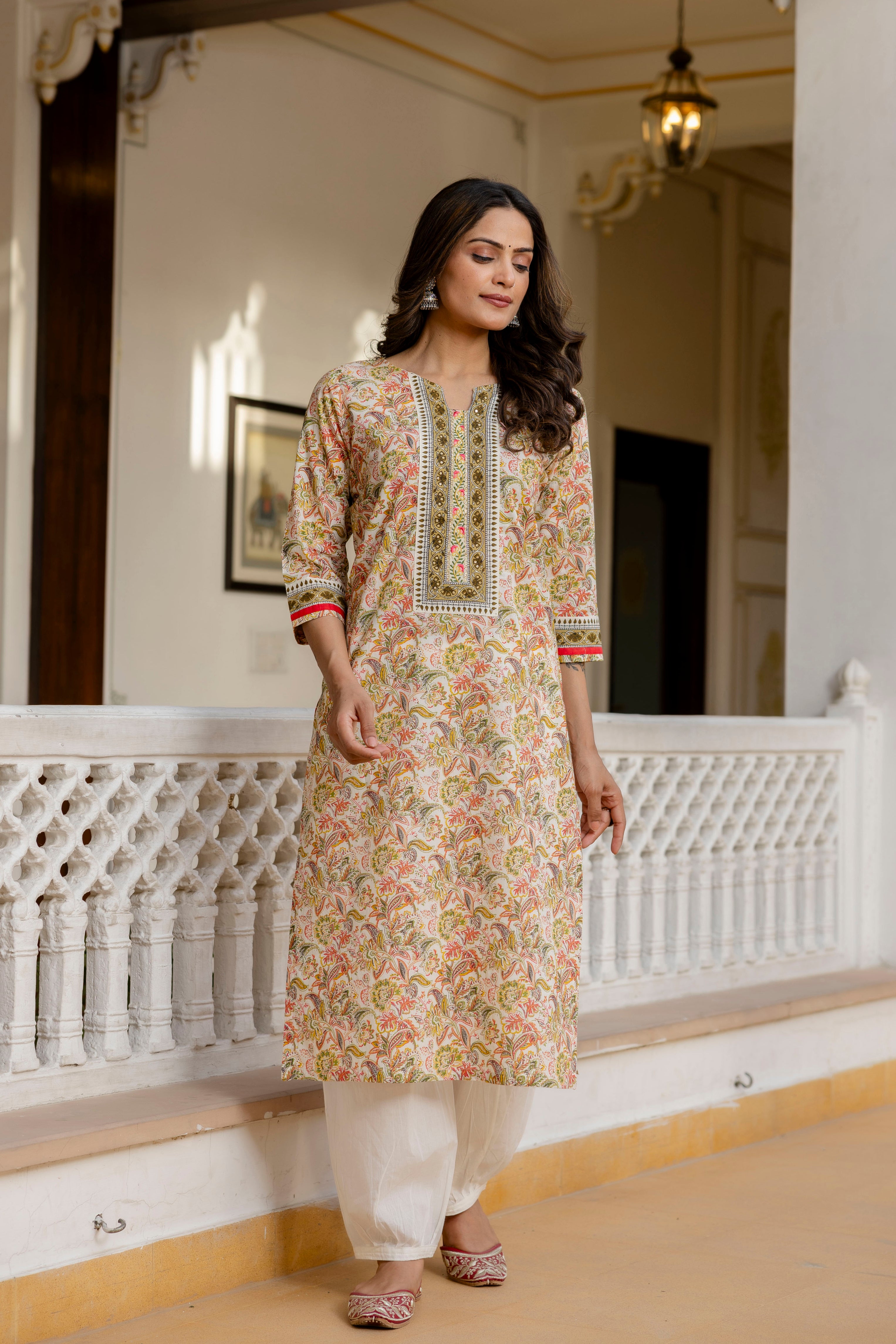 Multicolor Floral Printed Cotton Kurta