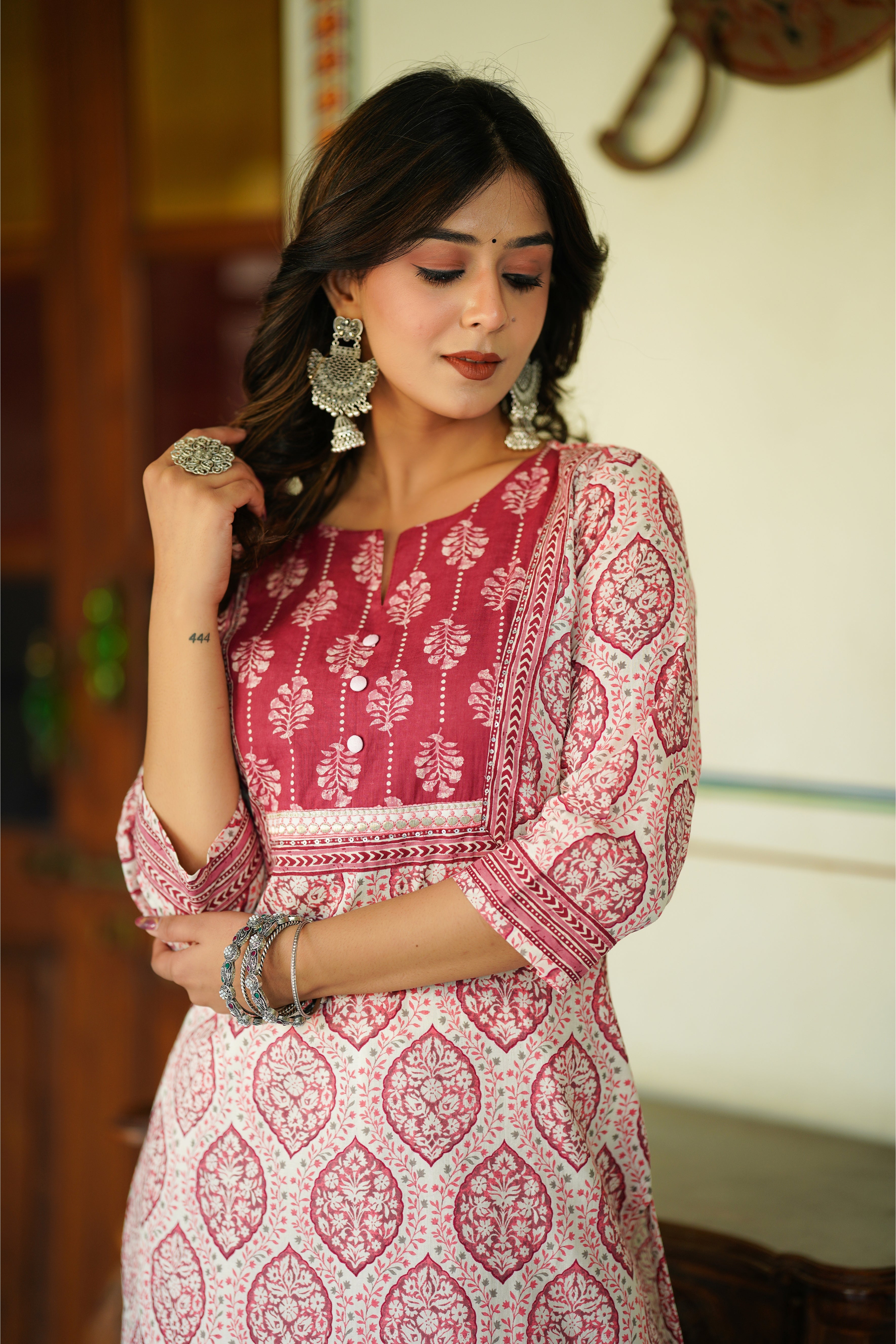 Pink Motif Printed Cotton Kurta