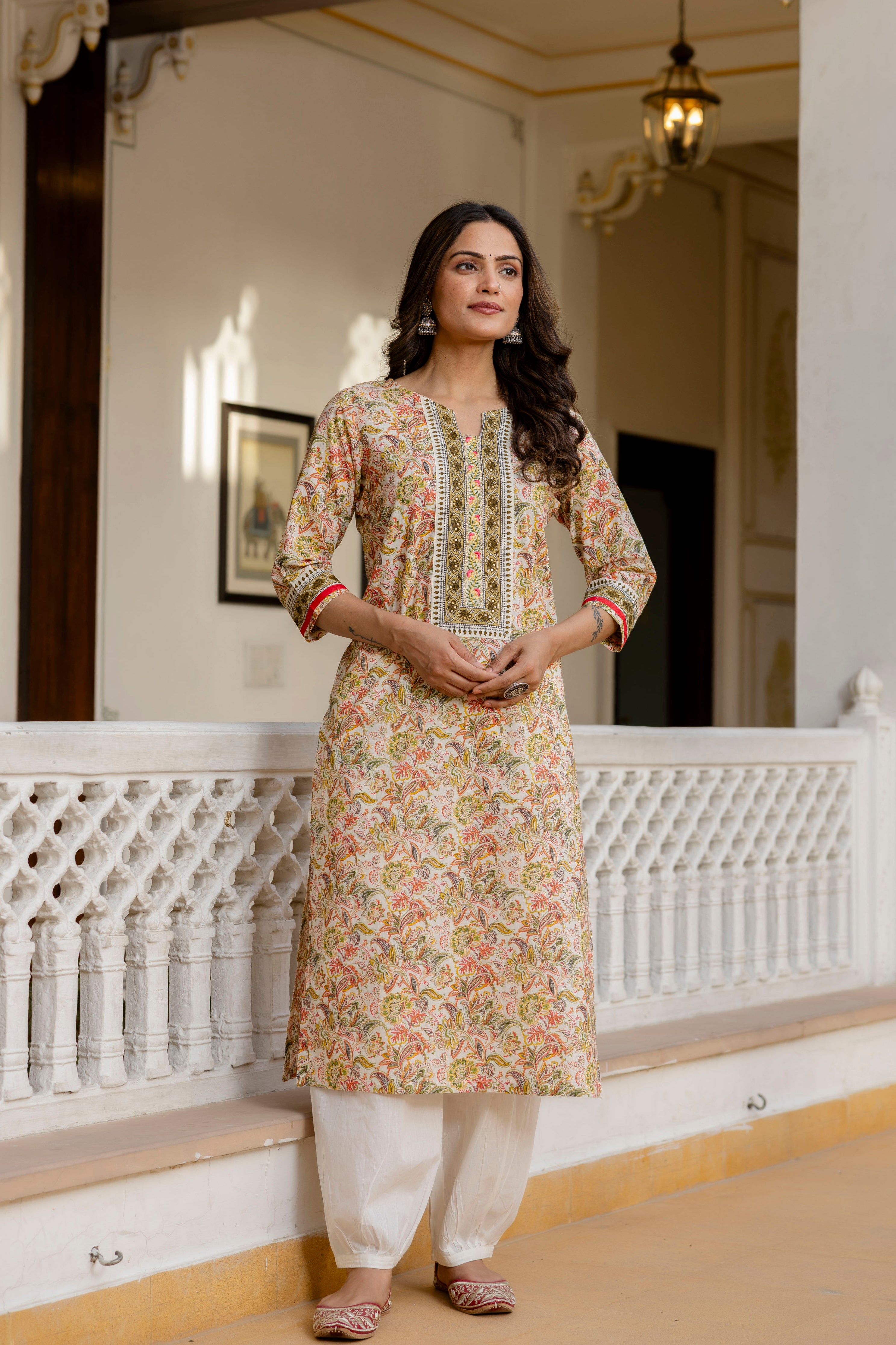 Multicolor Floral Printed Cotton Kurta