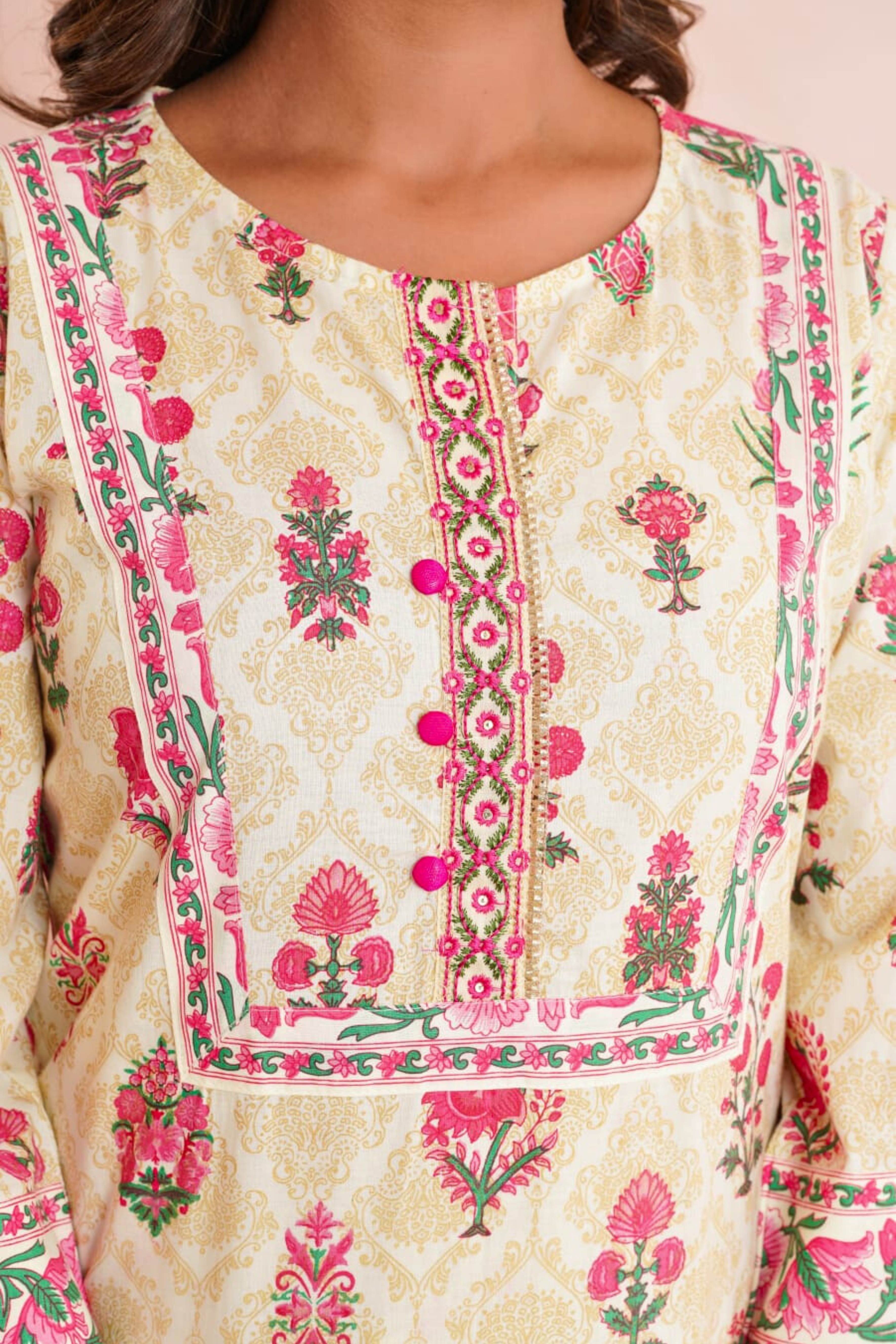 Pink Floral Printed Cotton Suit Set