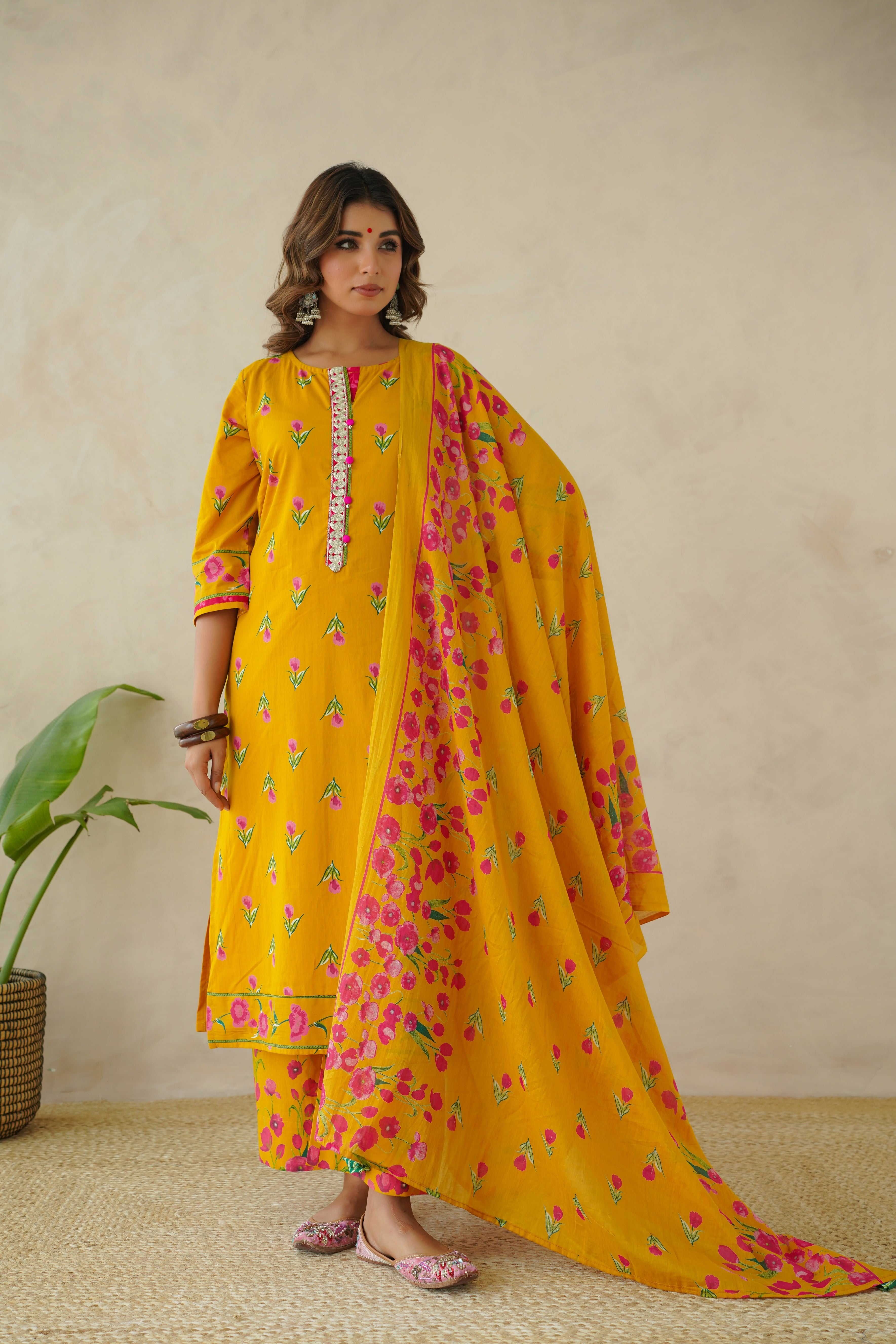 Mustard Floral Printed Suit Set