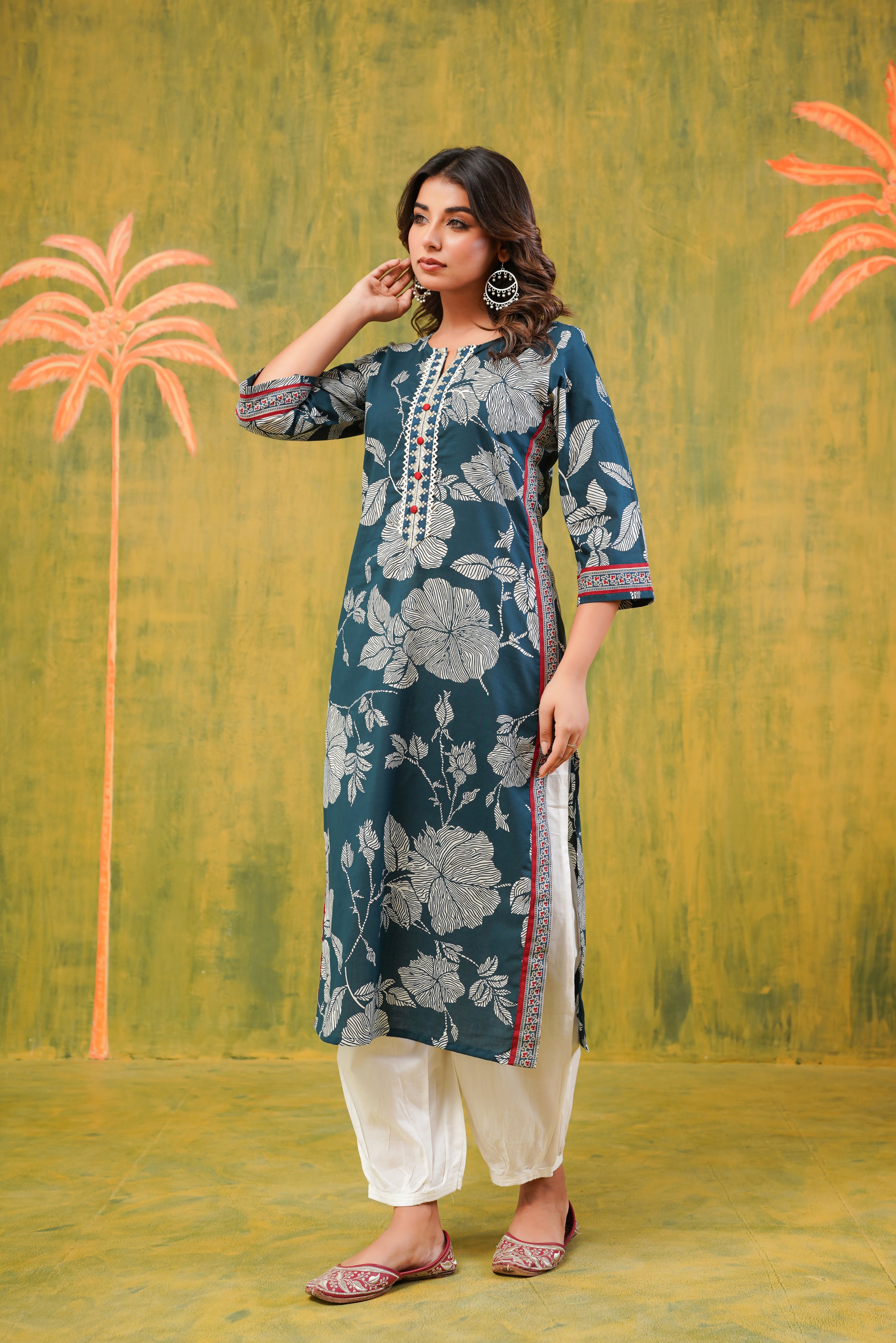 Rama Floral Printed Cotton Kurta