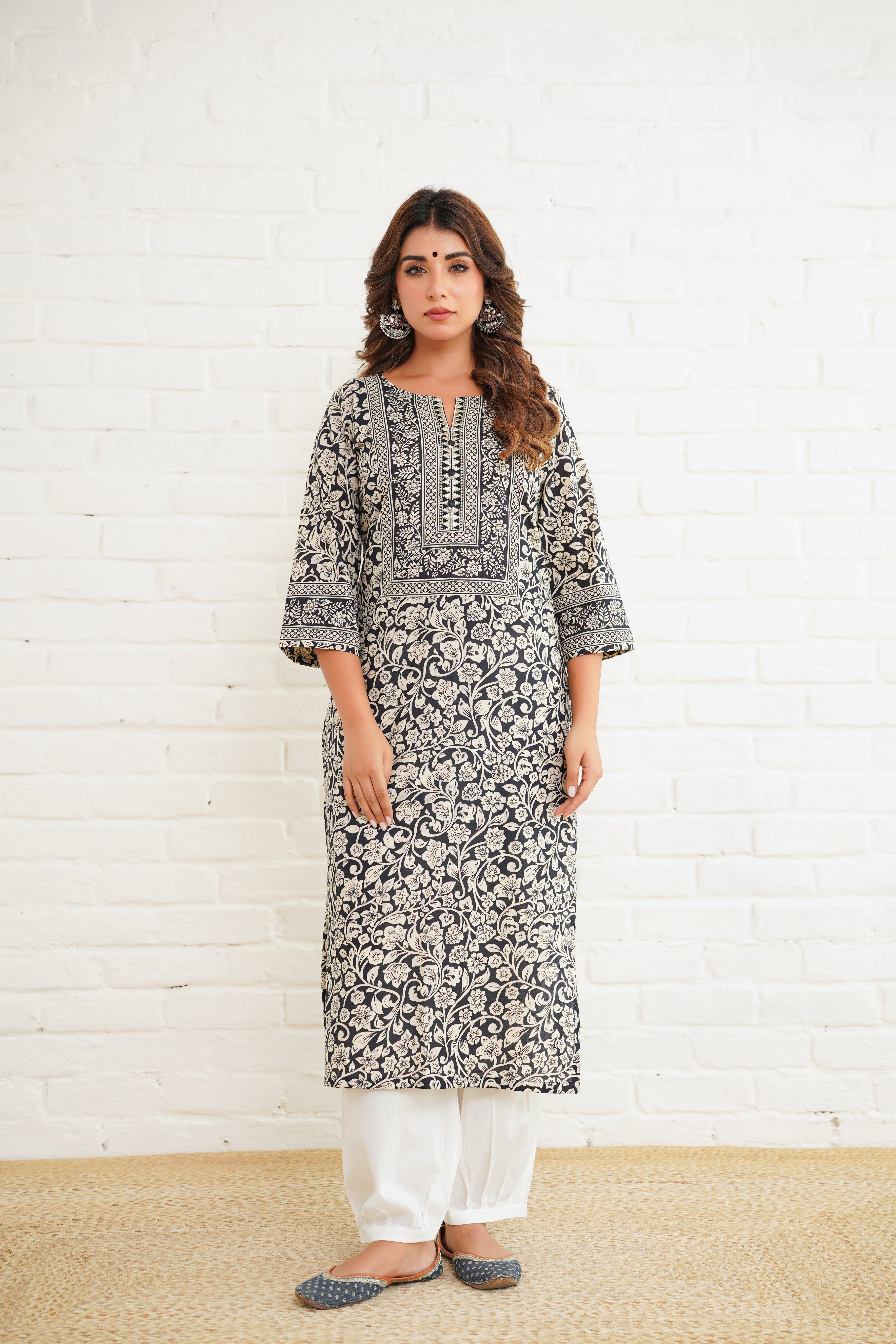 Black Floral Cotton Printed kurta