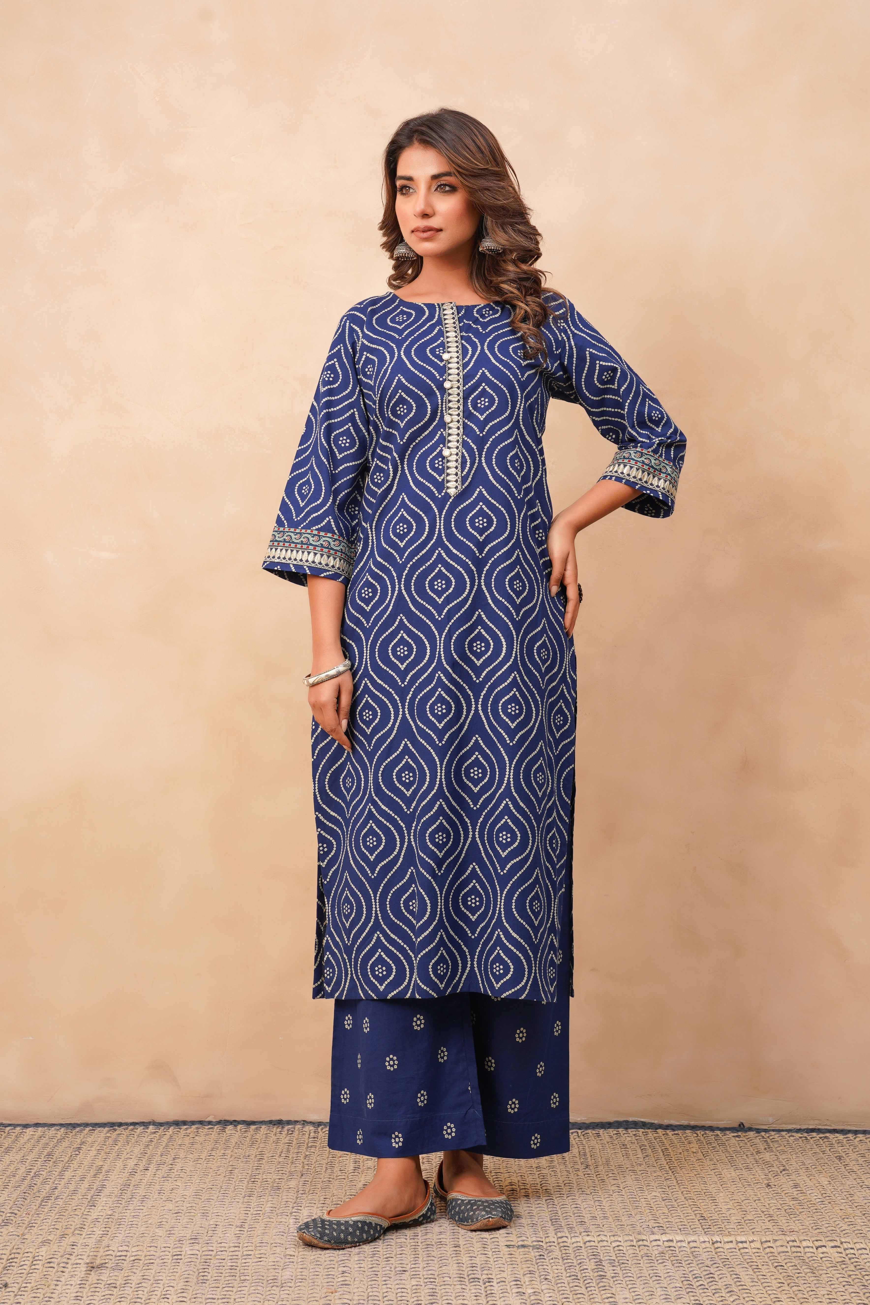 Blue Bhandej Printed Cotton Suit Set
