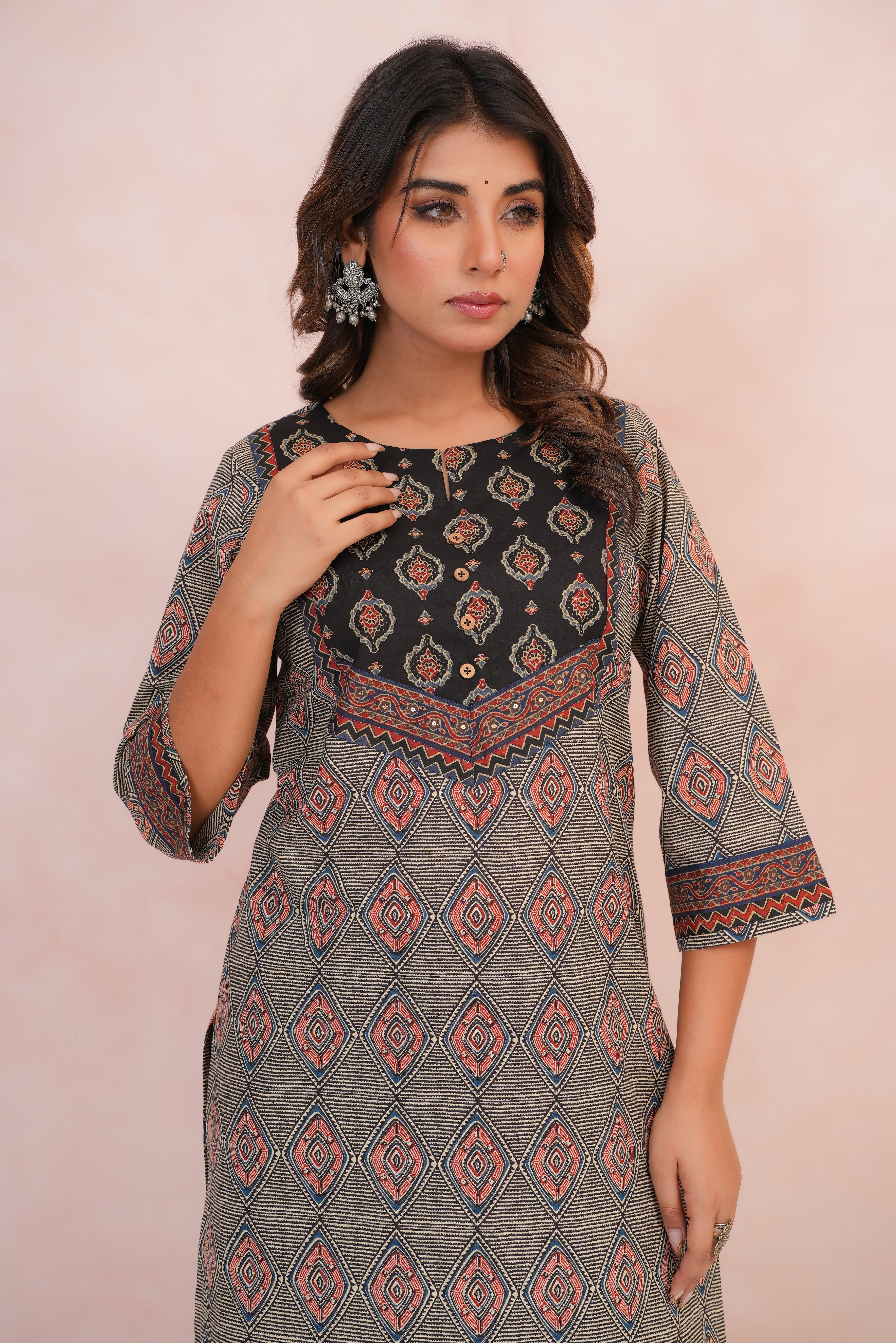 Black Motif Printed Cotton 2 Pec Set