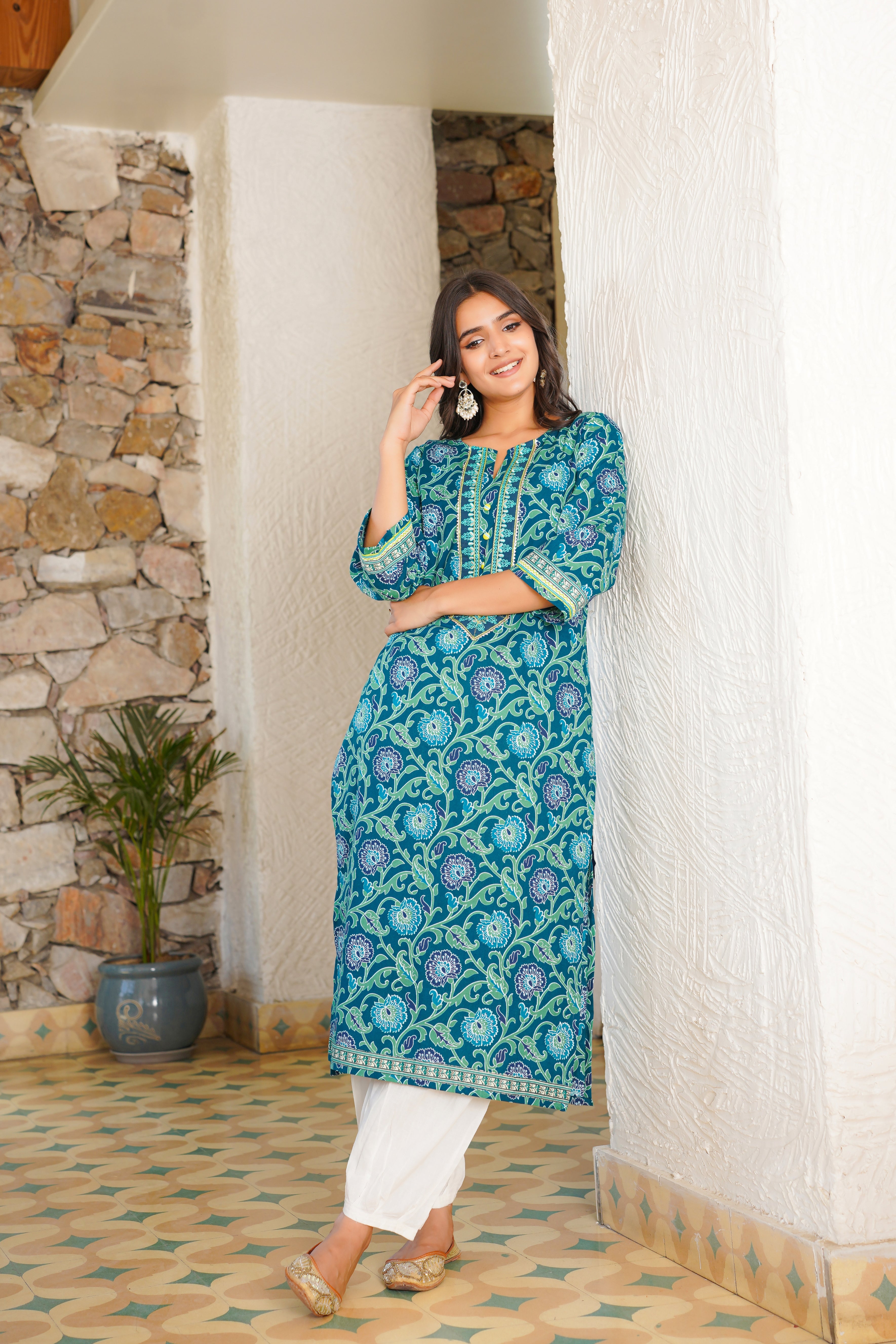 Rama Floral Printed Cotton Kurta