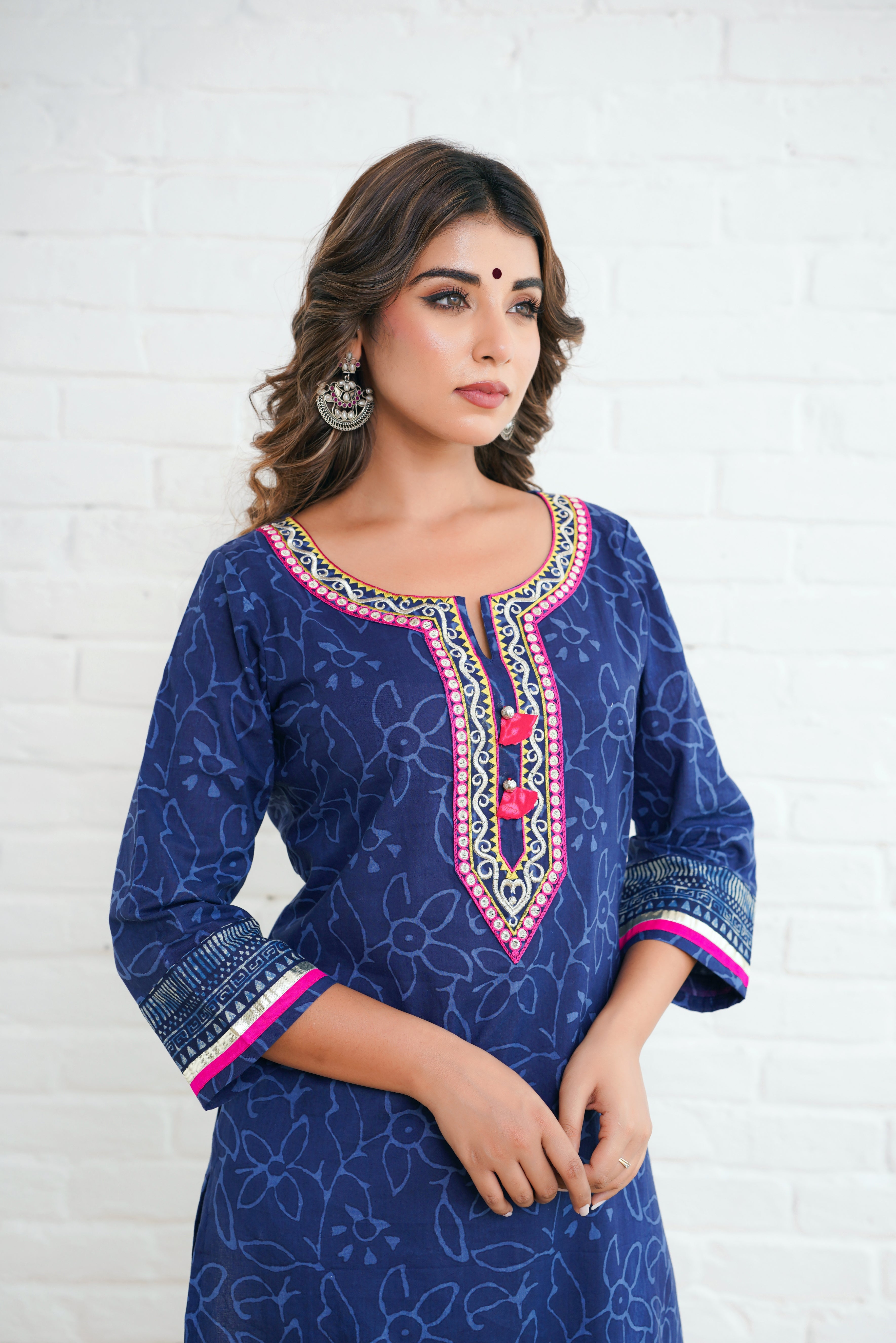 Indigo Floral Printed Cotton Kurta