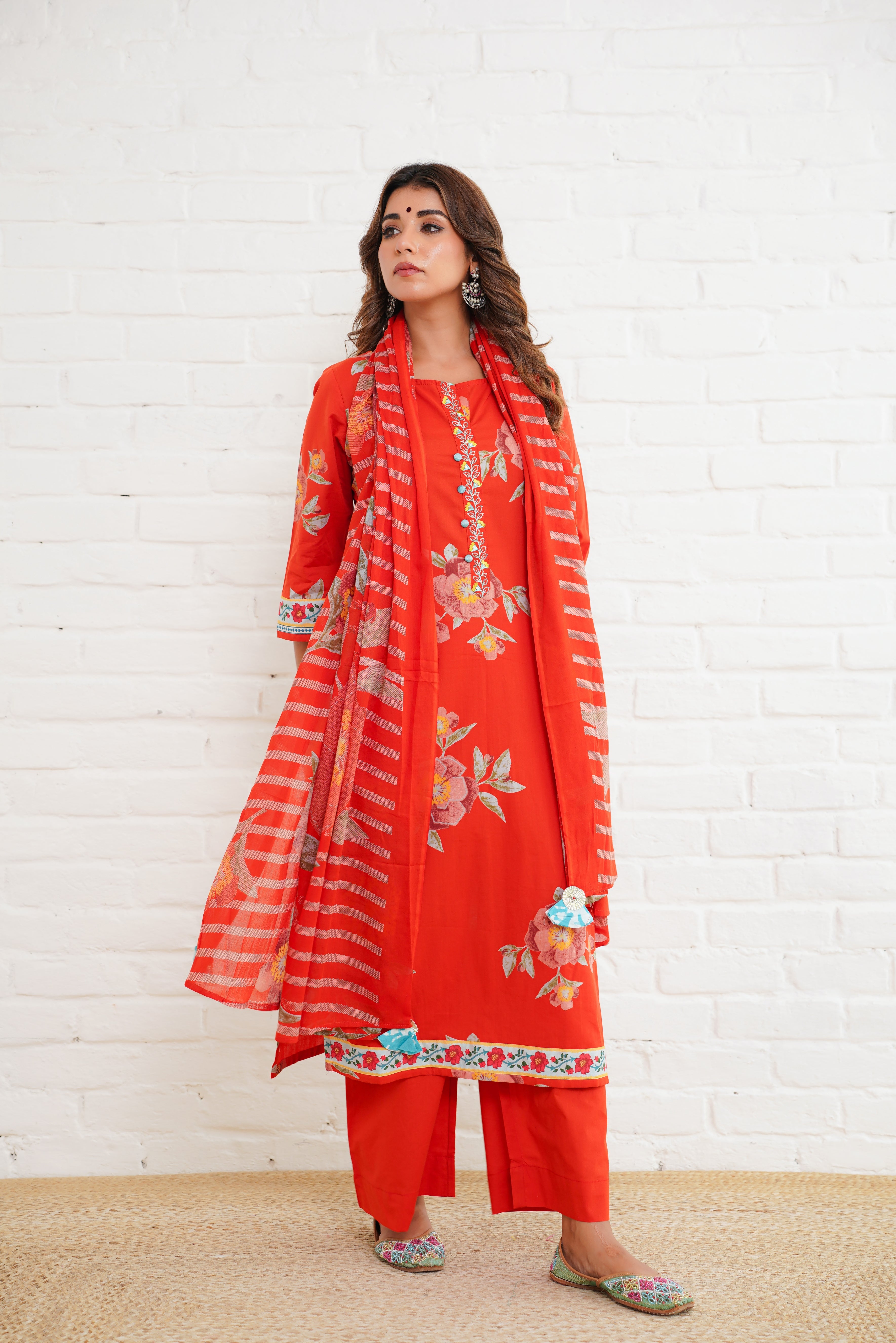 Rust Floral Printed Suit Set