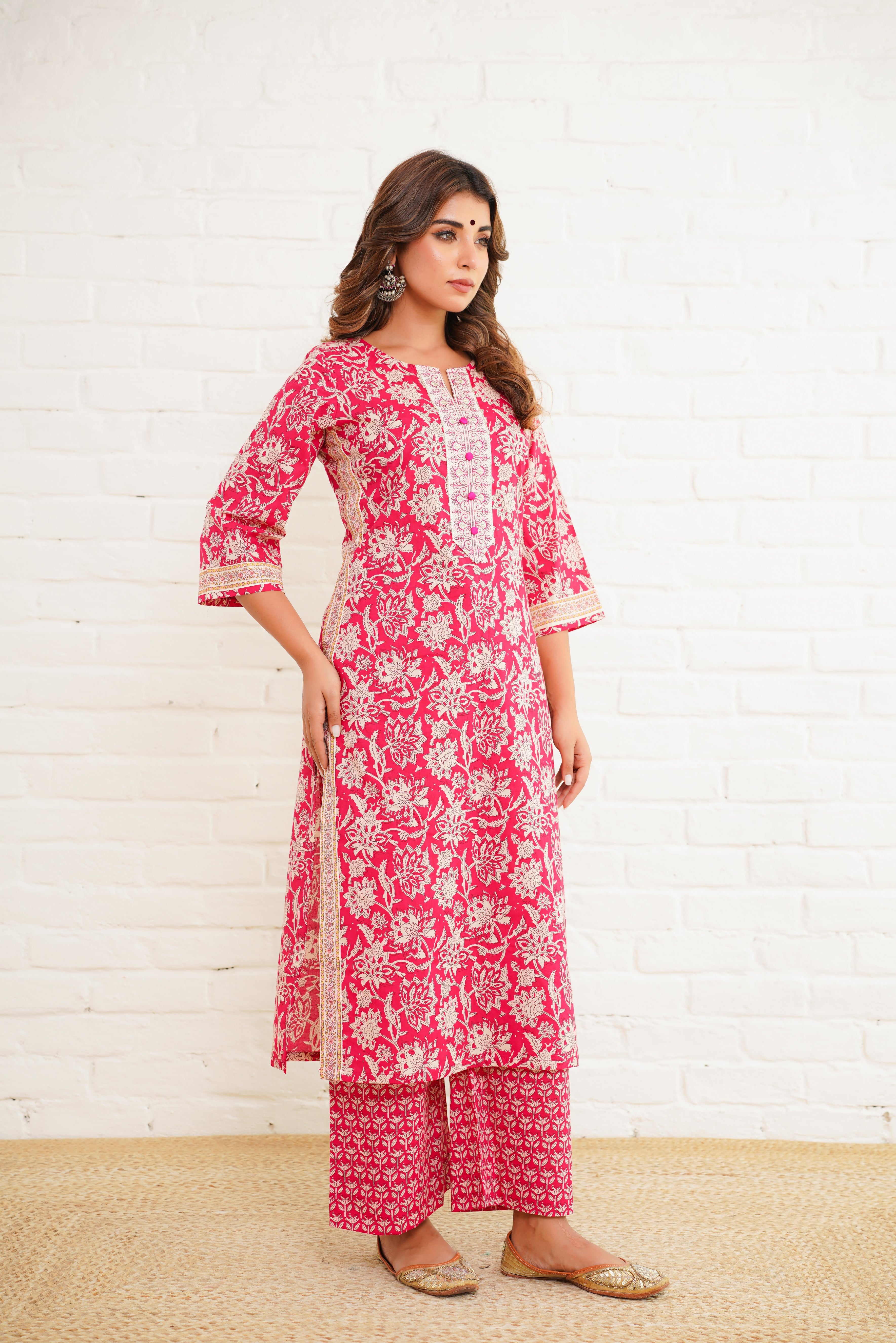 Pink Printed Cotton Suit Set