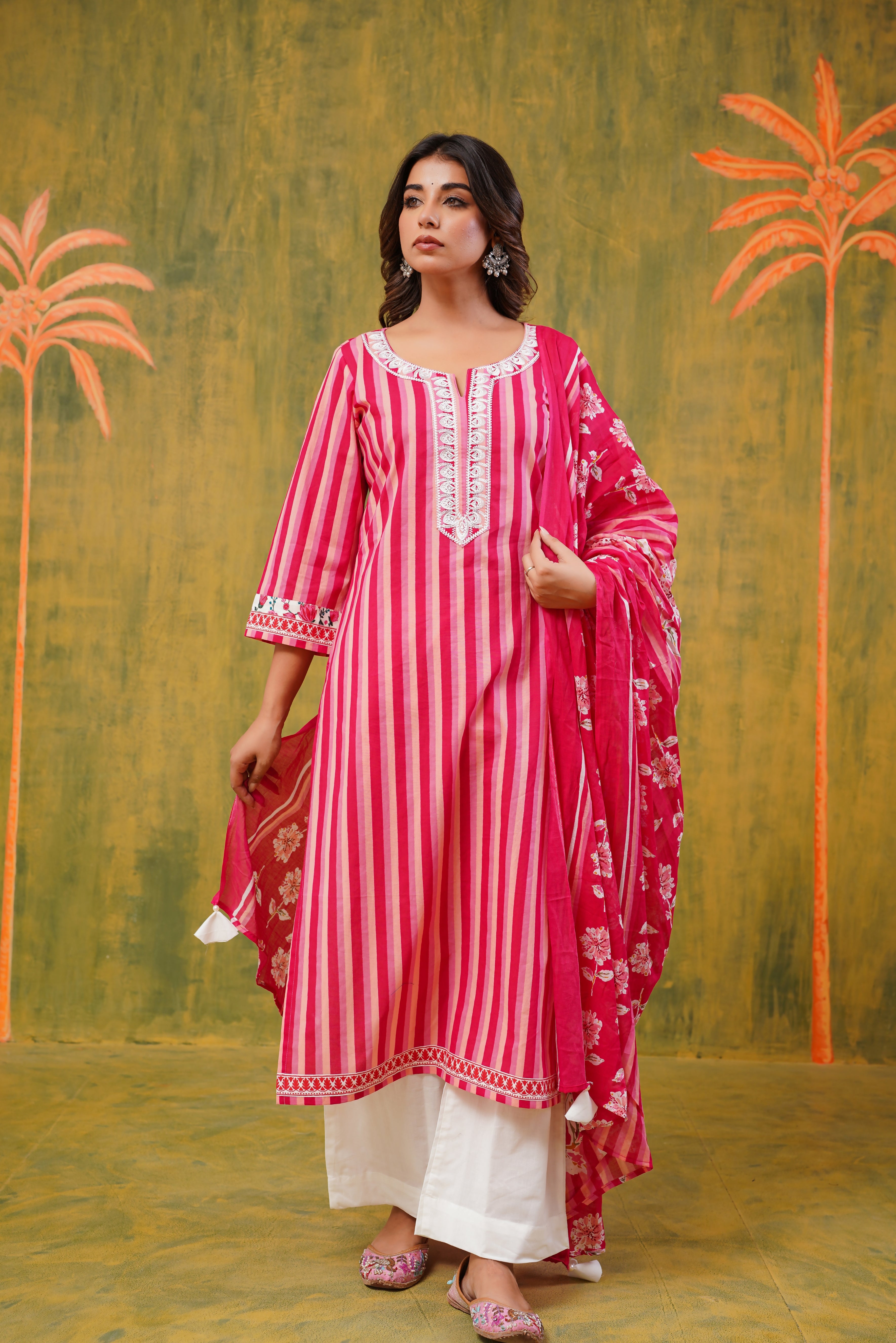 Pink Stripes Cotton Suit Set