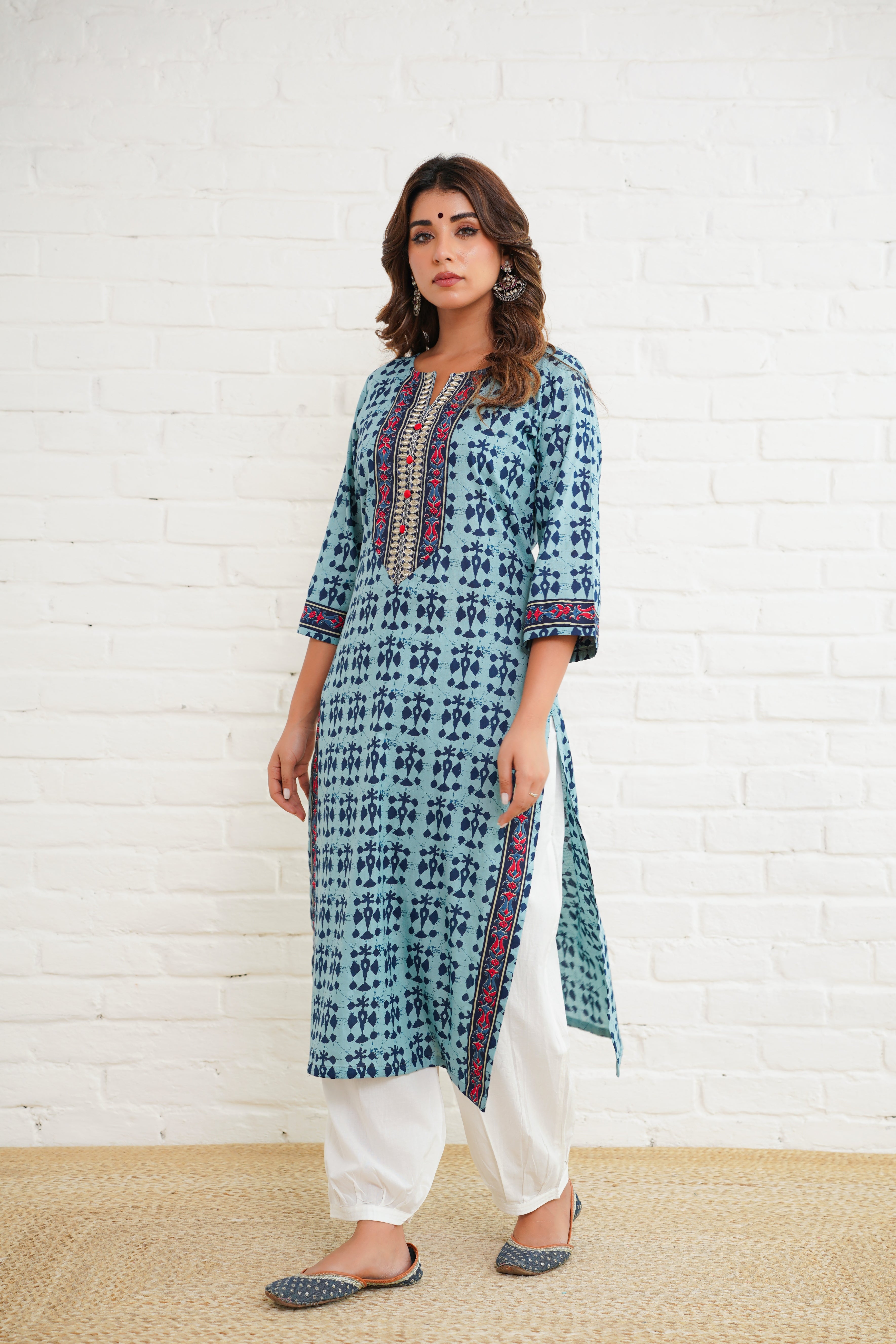 Blue Motif Cotton Printed Kurta