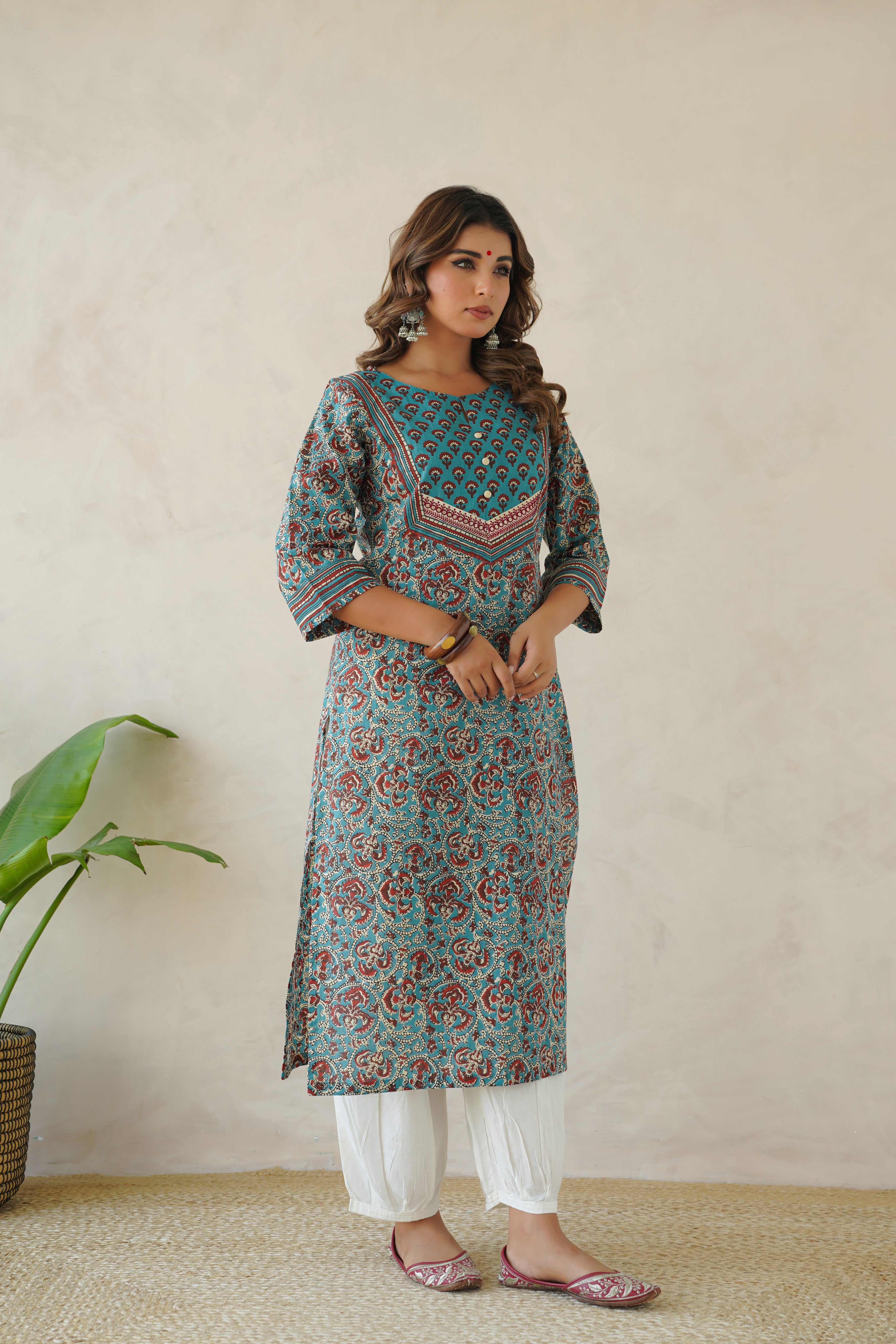 Blue Floral Cotton Printed Kurta