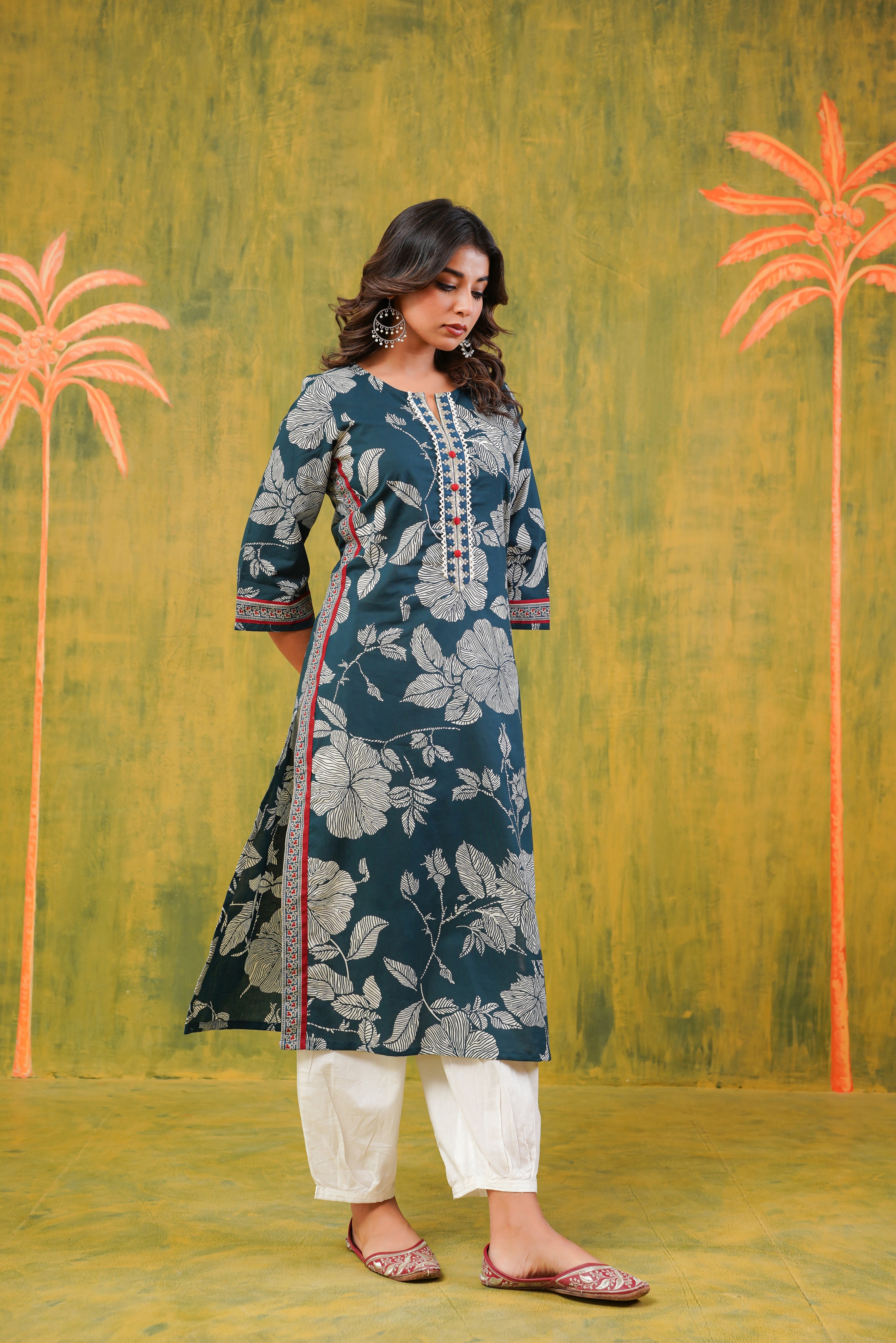 Rama Floral Printed Cotton Kurta