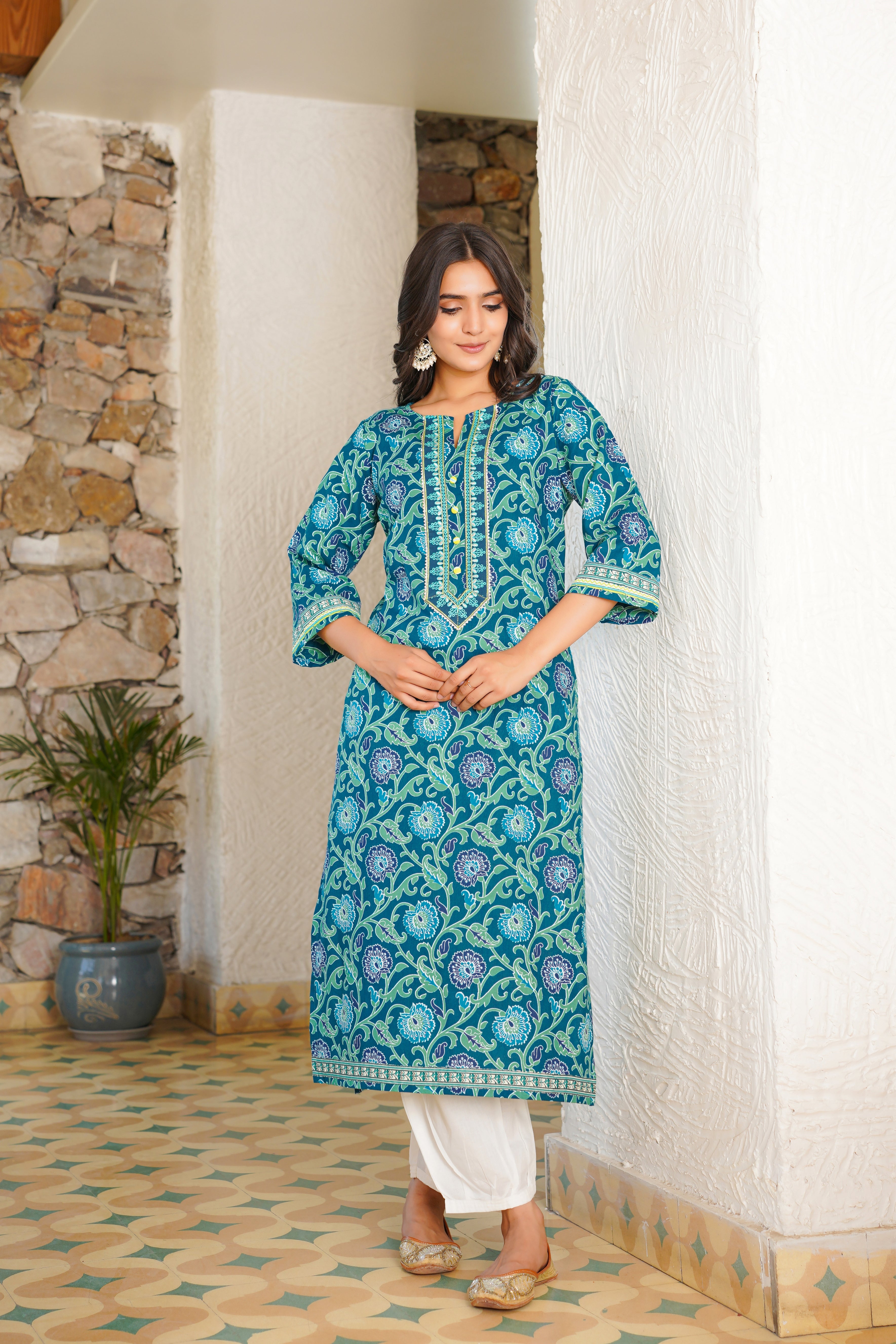 Rama Floral Printed Cotton Kurta