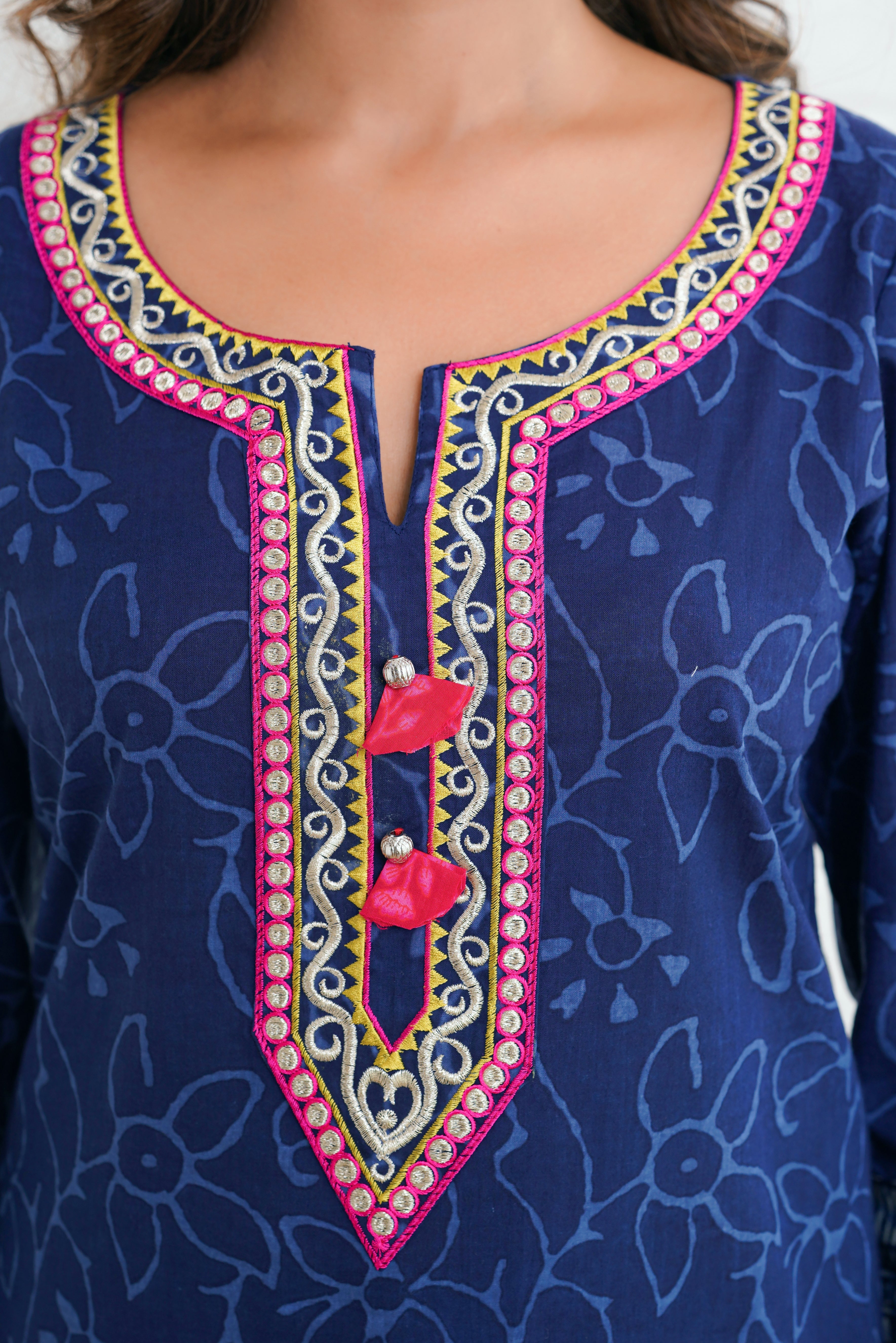Indigo Floral Printed Cotton Kurta