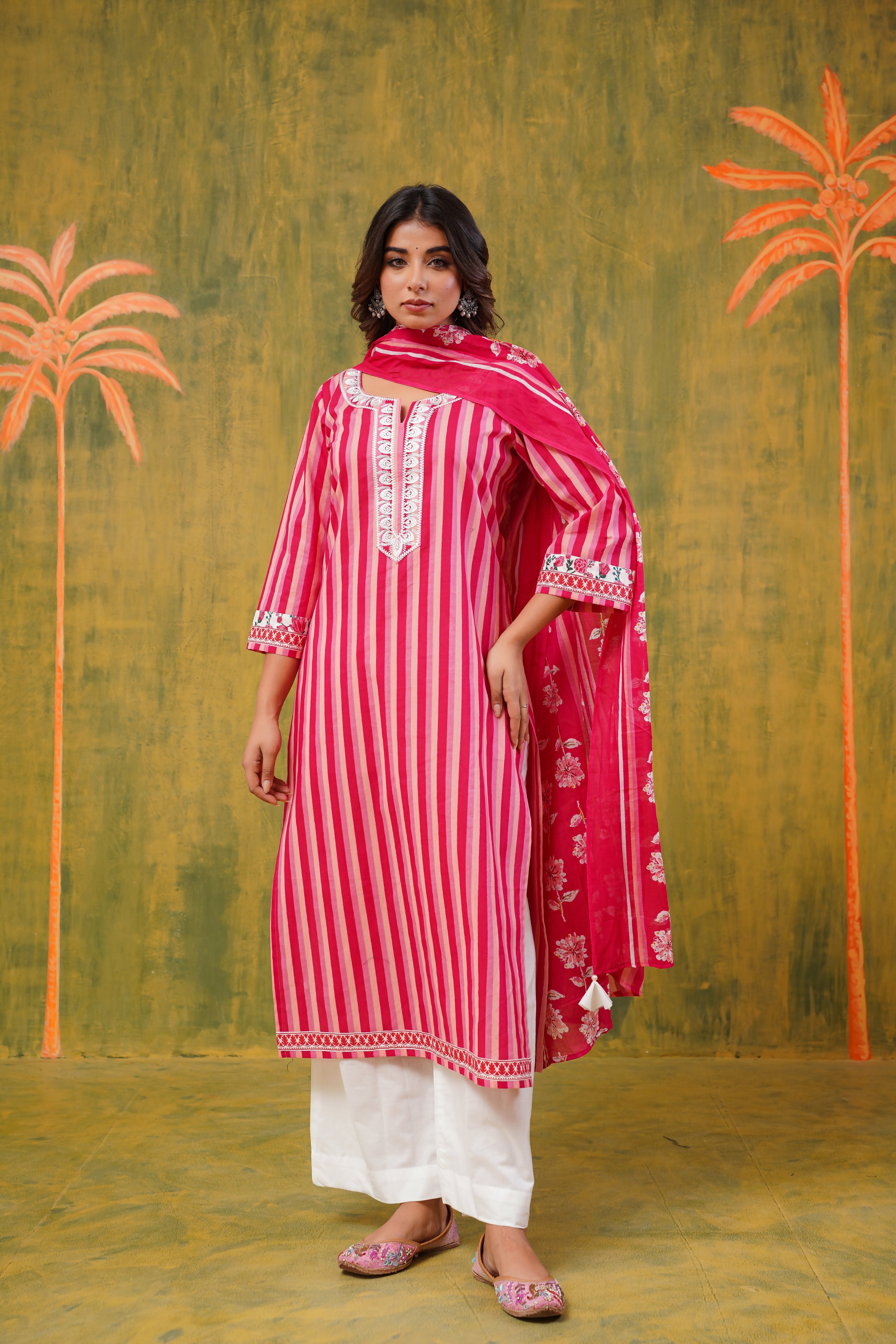 Pink Stripes Cotton Suit Set