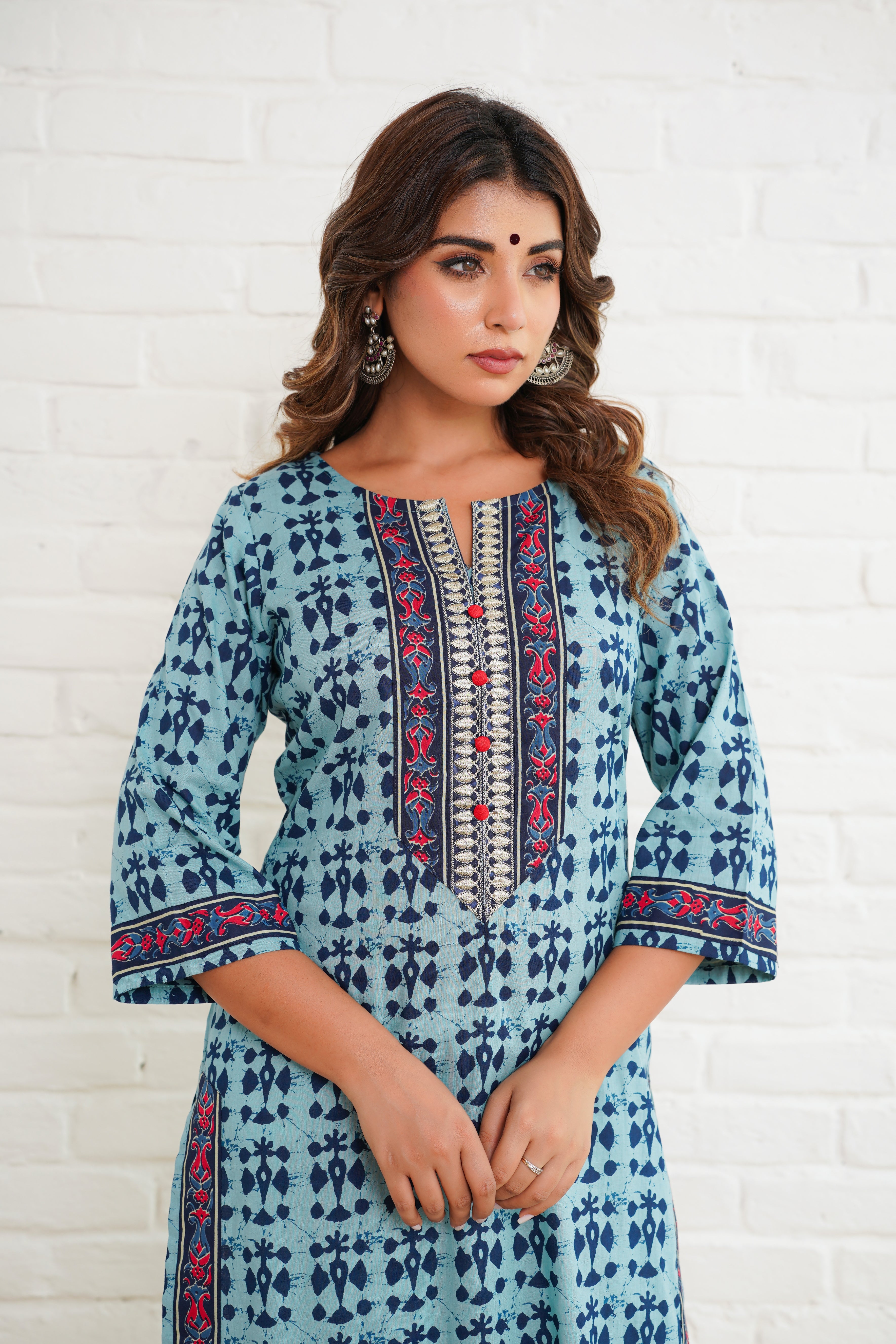 Blue Motif Cotton Printed Kurta