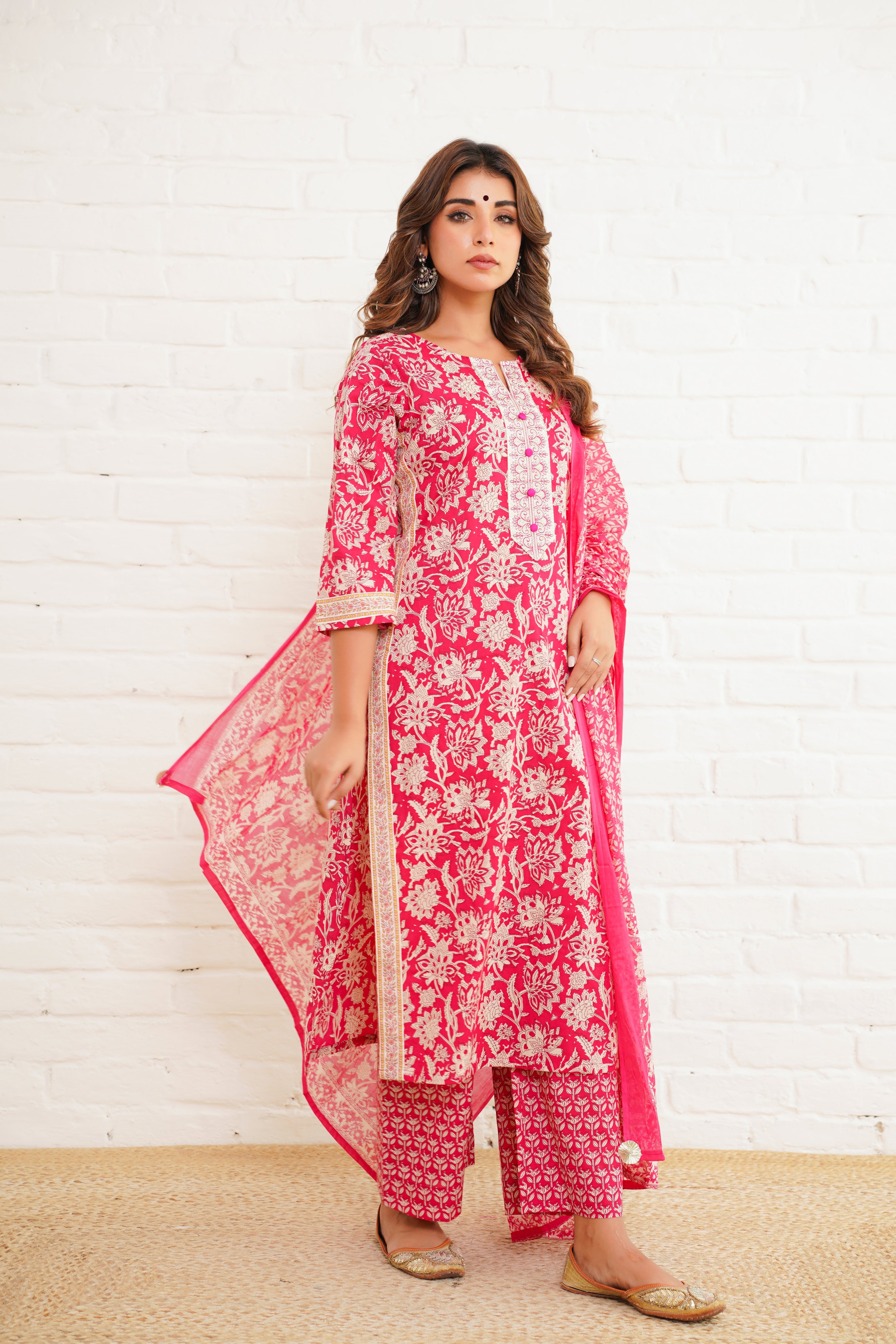 Pink Printed Cotton Suit Set