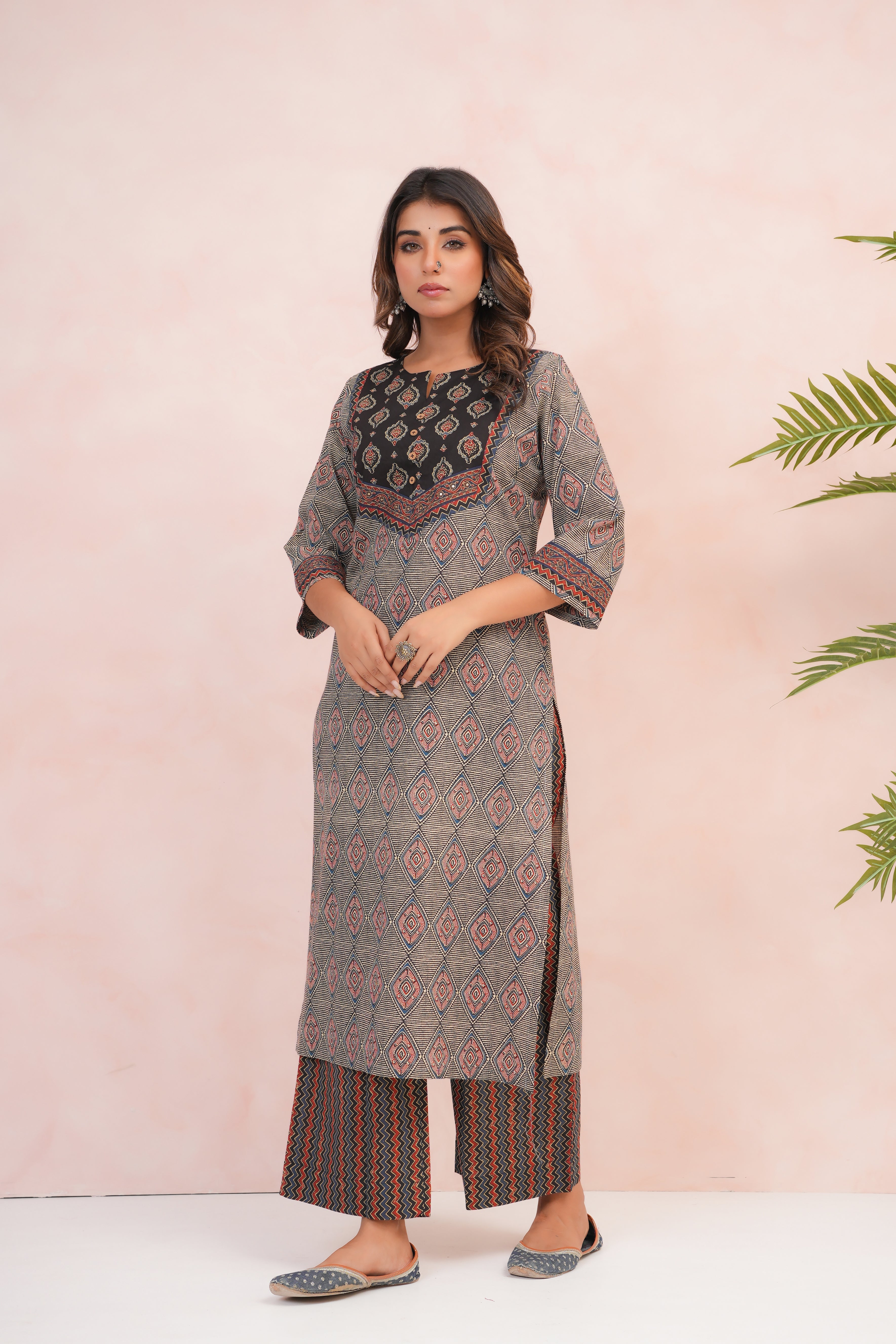 Black Motif Printed Cotton 2 Pec Set