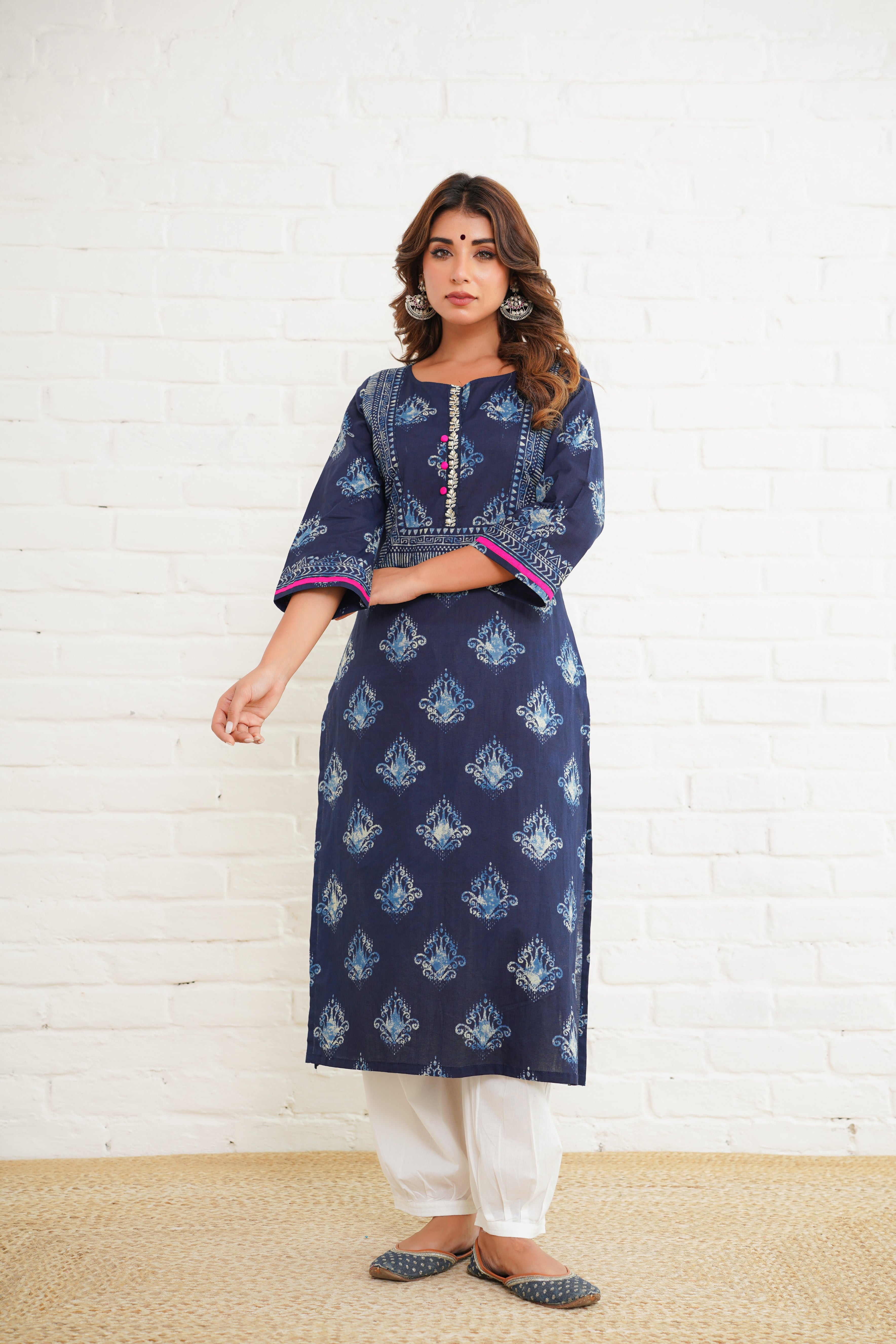 Blue Ikat Printed Cotton Kurta