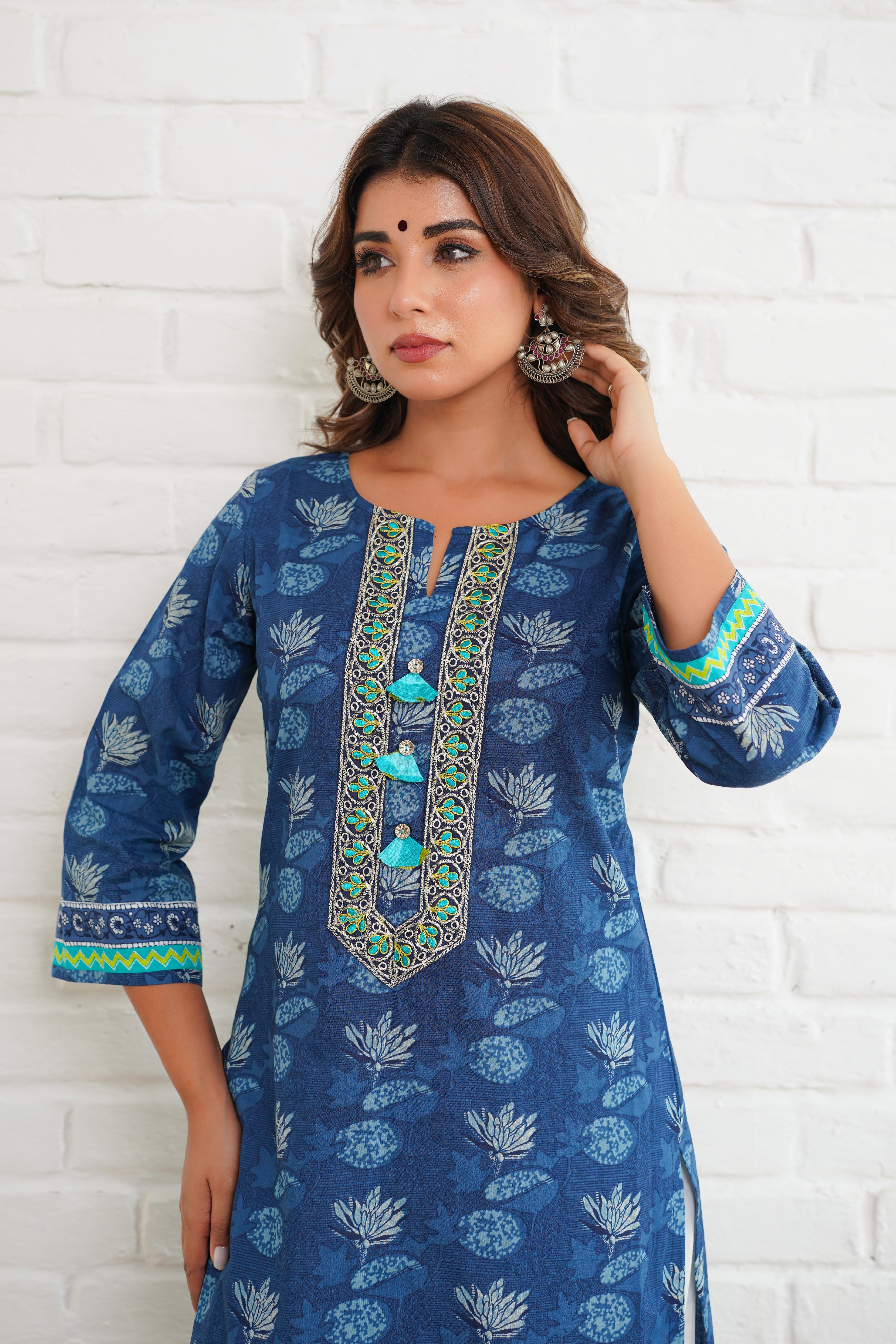 Indigo Floral Cotton Printed Kurta