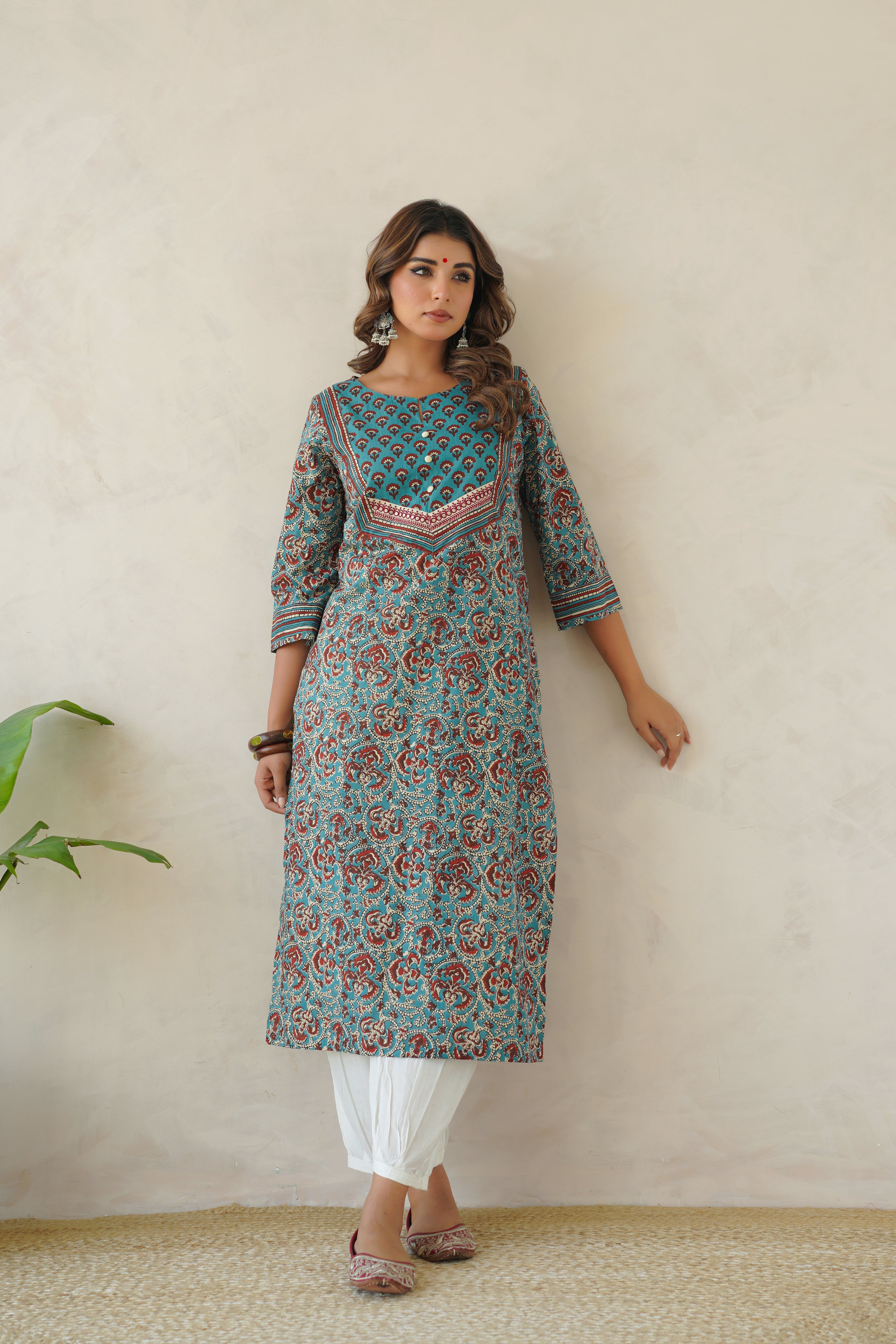 Blue Floral Cotton Printed Kurta