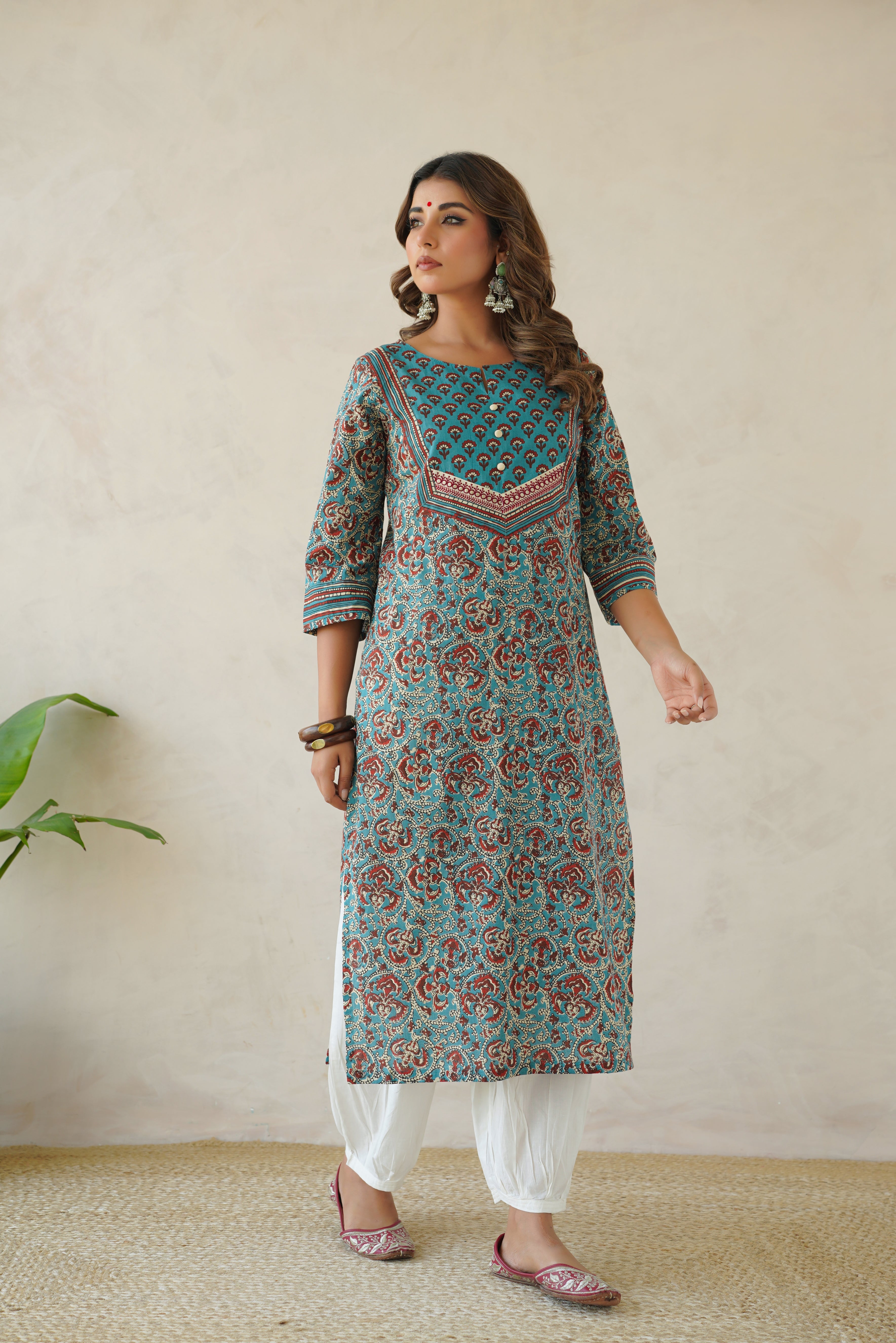 Blue Floral Cotton Printed Kurta