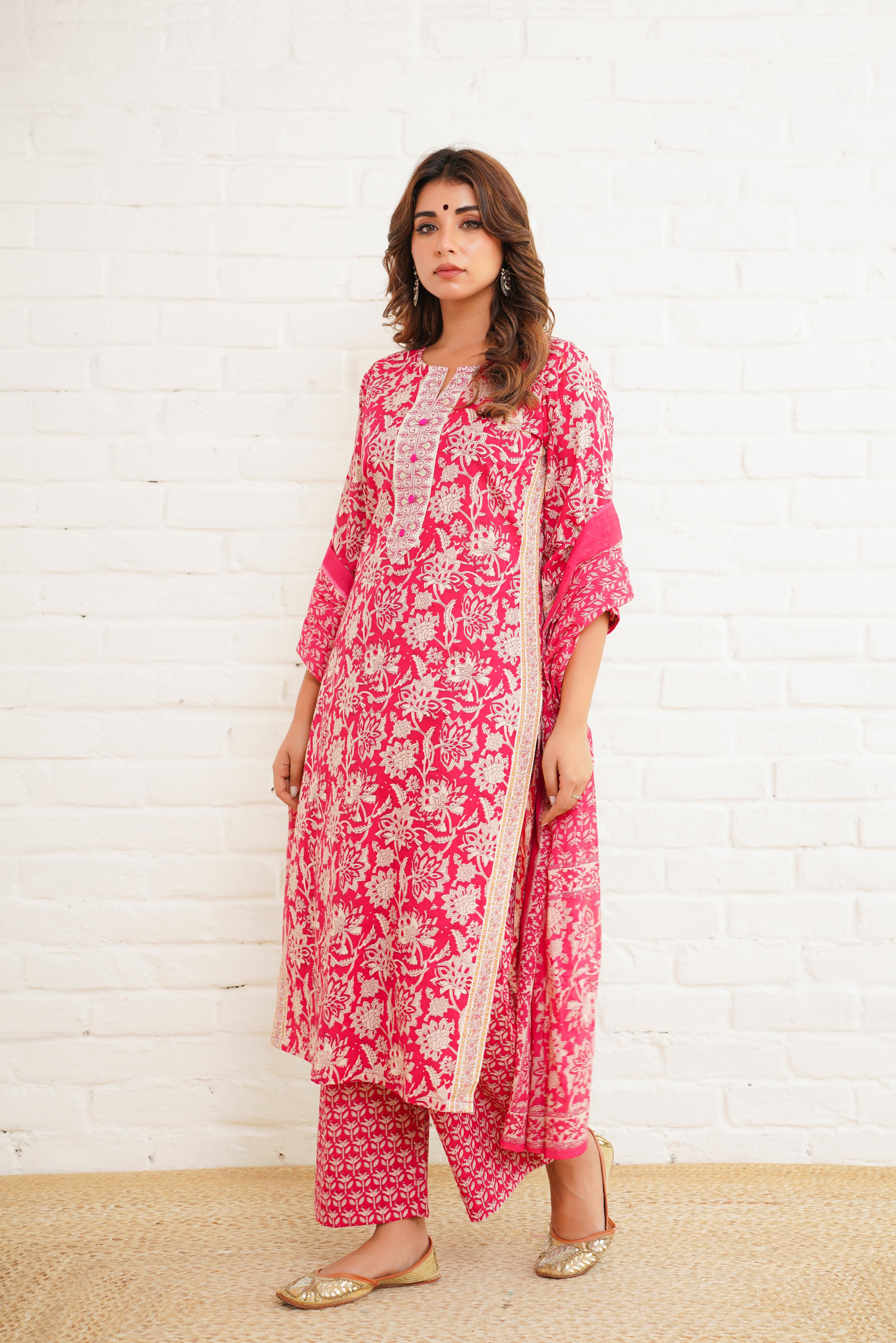 Pink Printed Cotton Suit Set