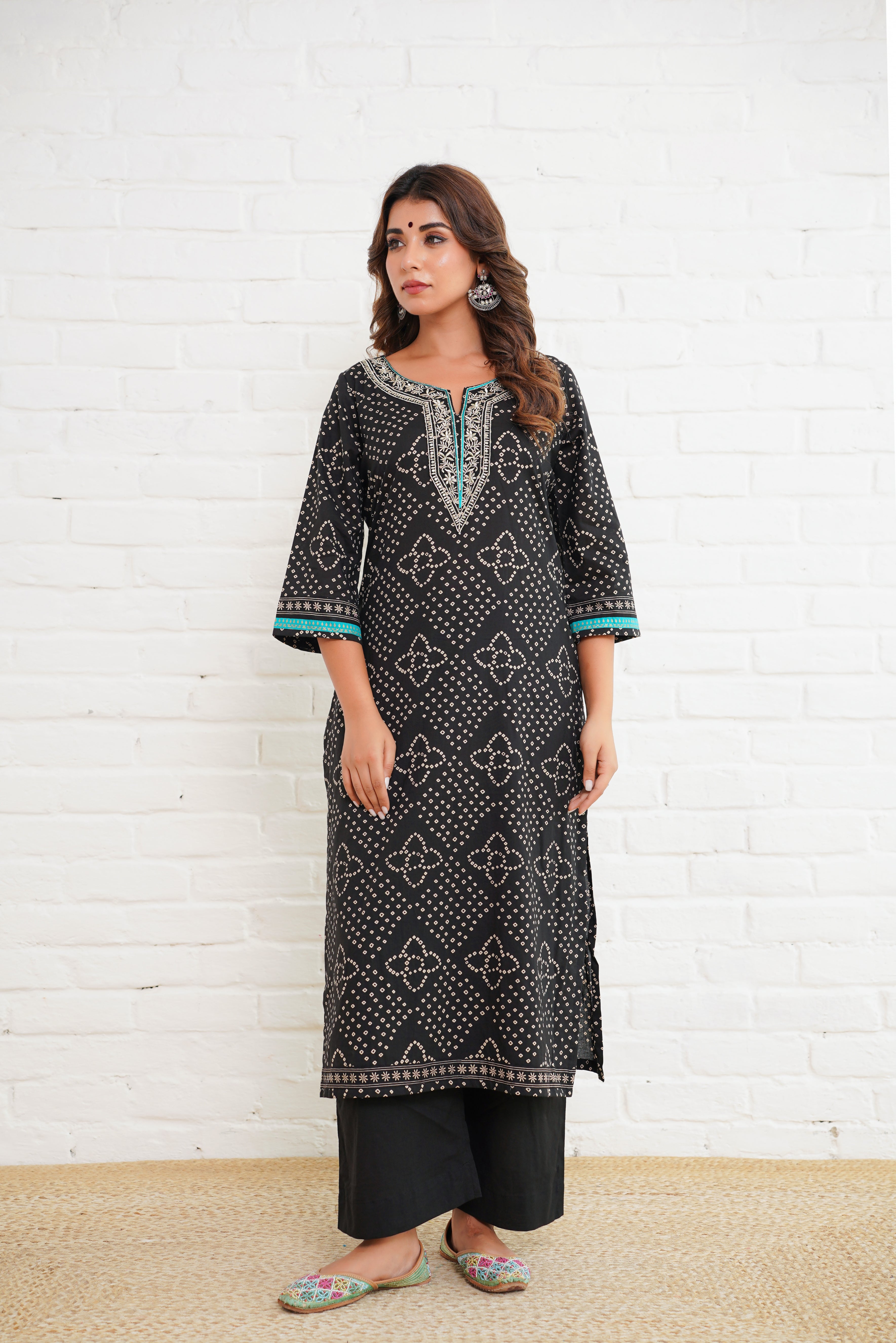 Black Bhandej Cotton Suit Set