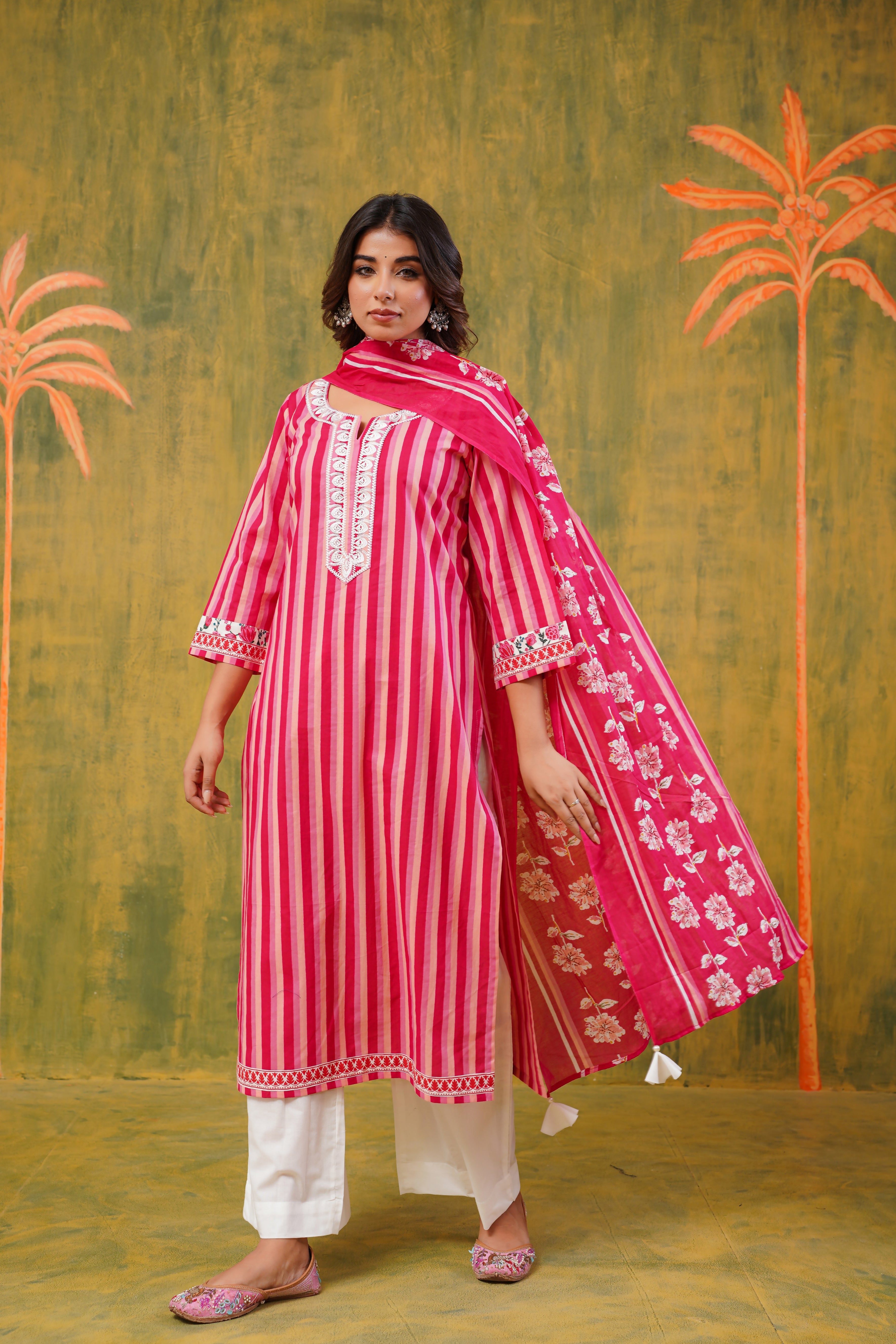 Pink Stripes Cotton Suit Set