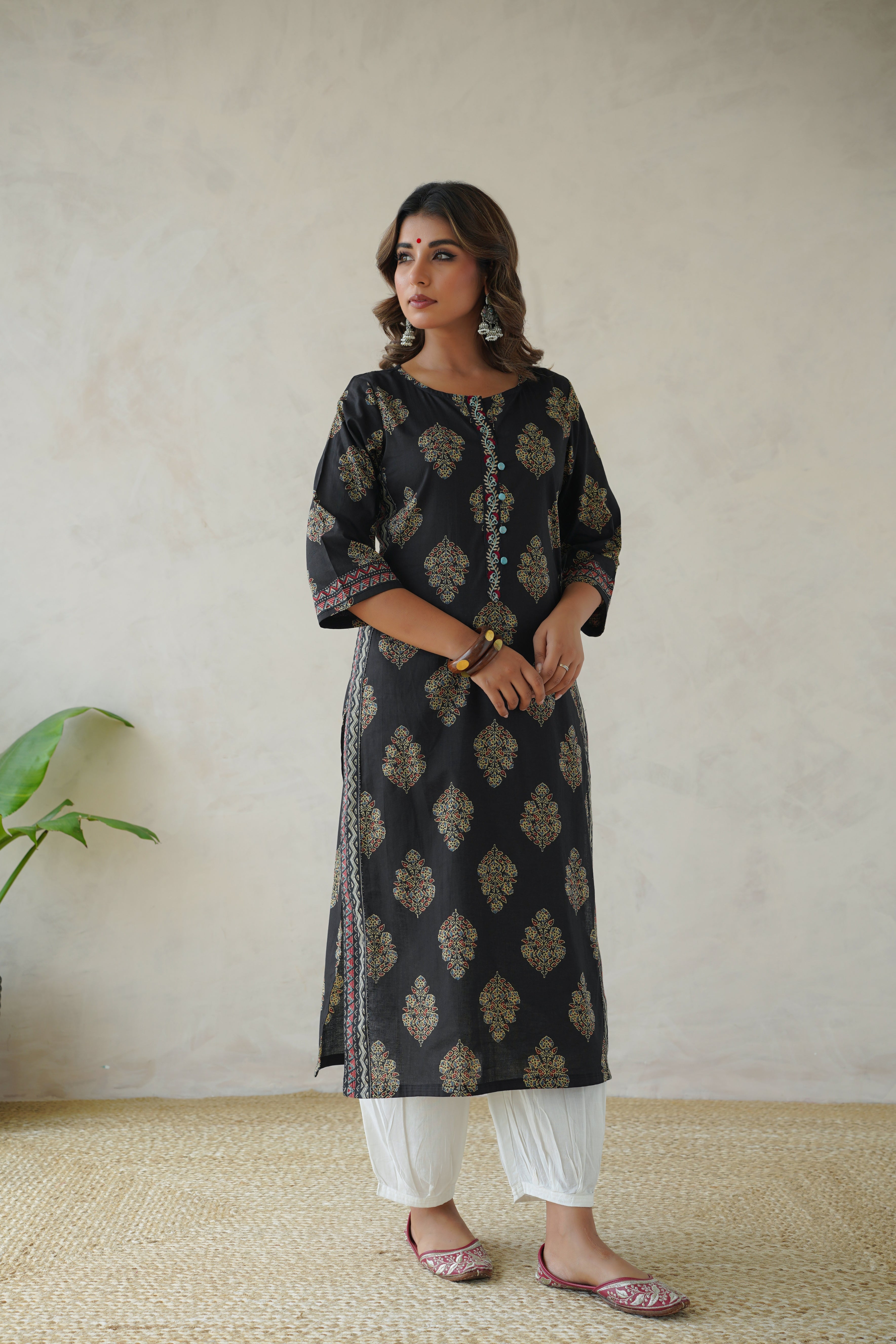 Black Motif Cotton Printed Kurta