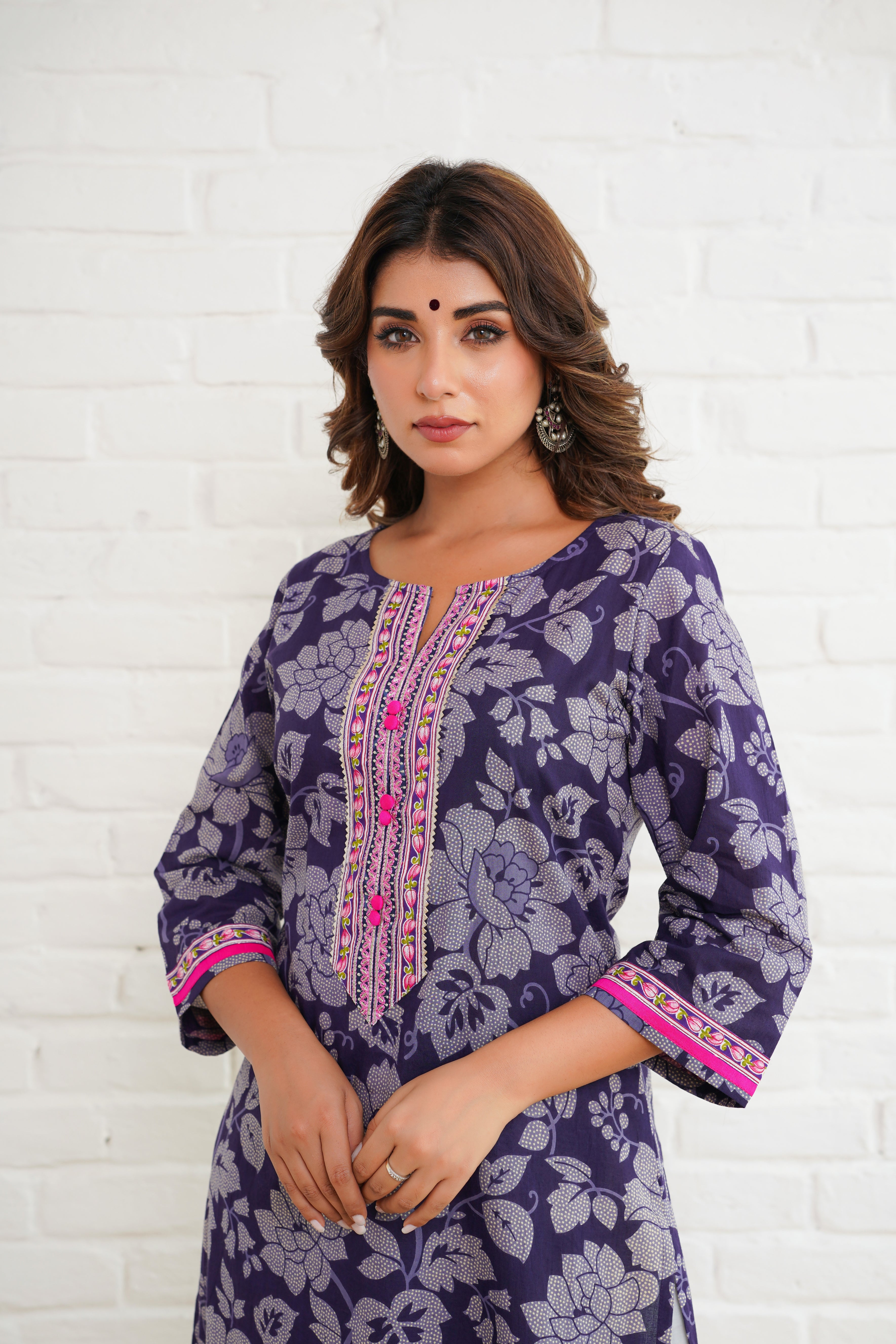 Purple Floral Cotton Printed Kurta