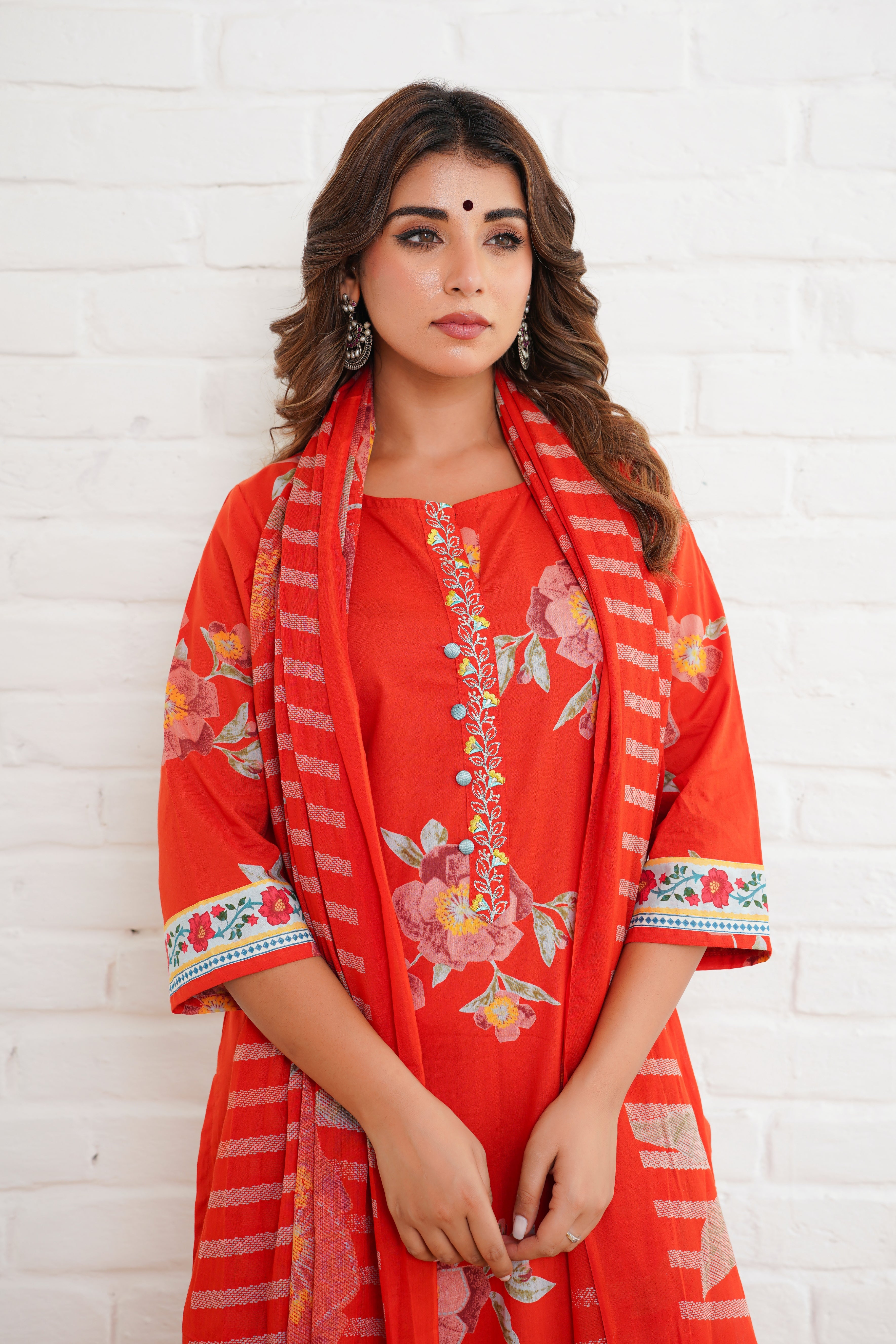 Rust Floral Printed Suit Set