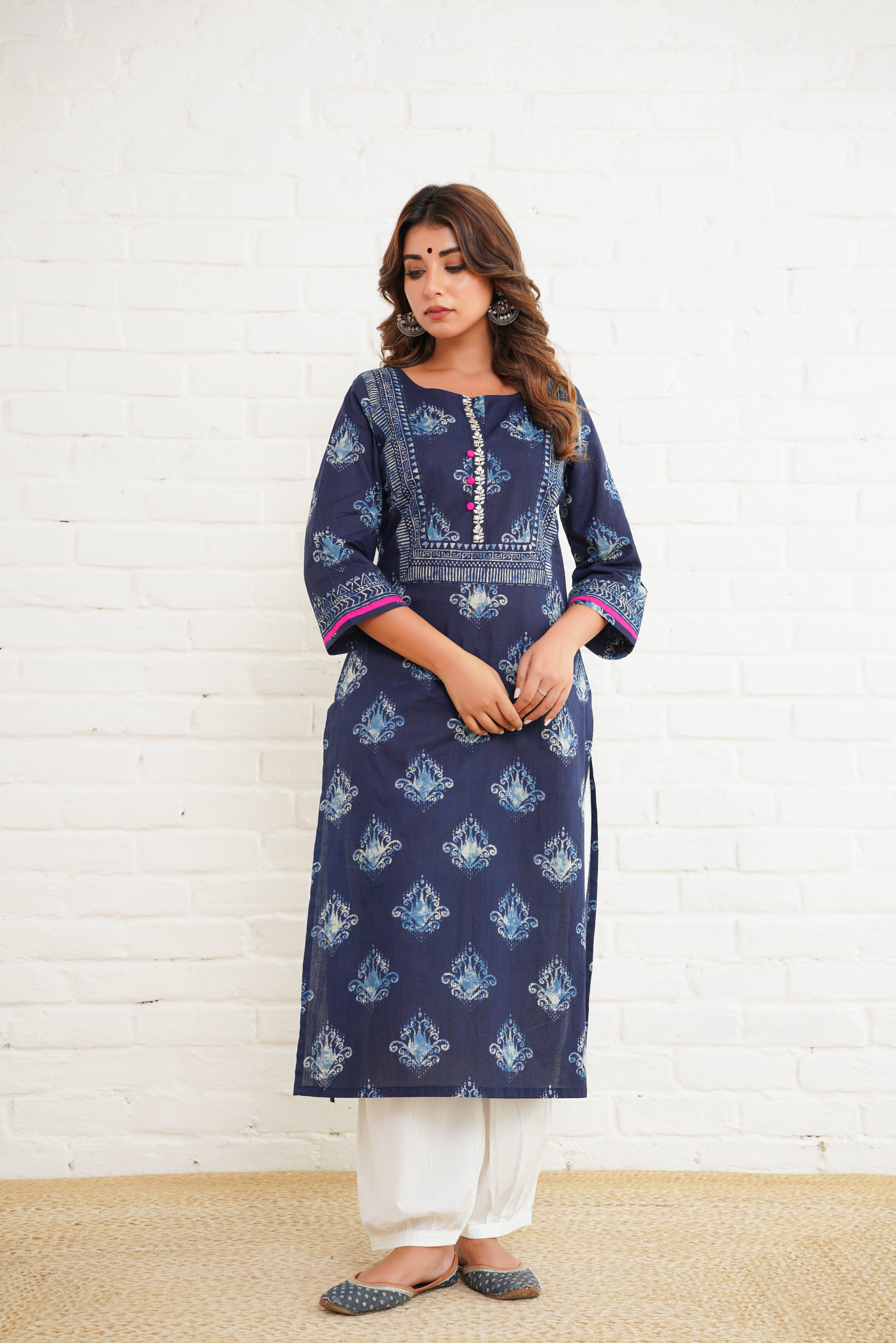 Blue Ikat Printed Cotton Kurta