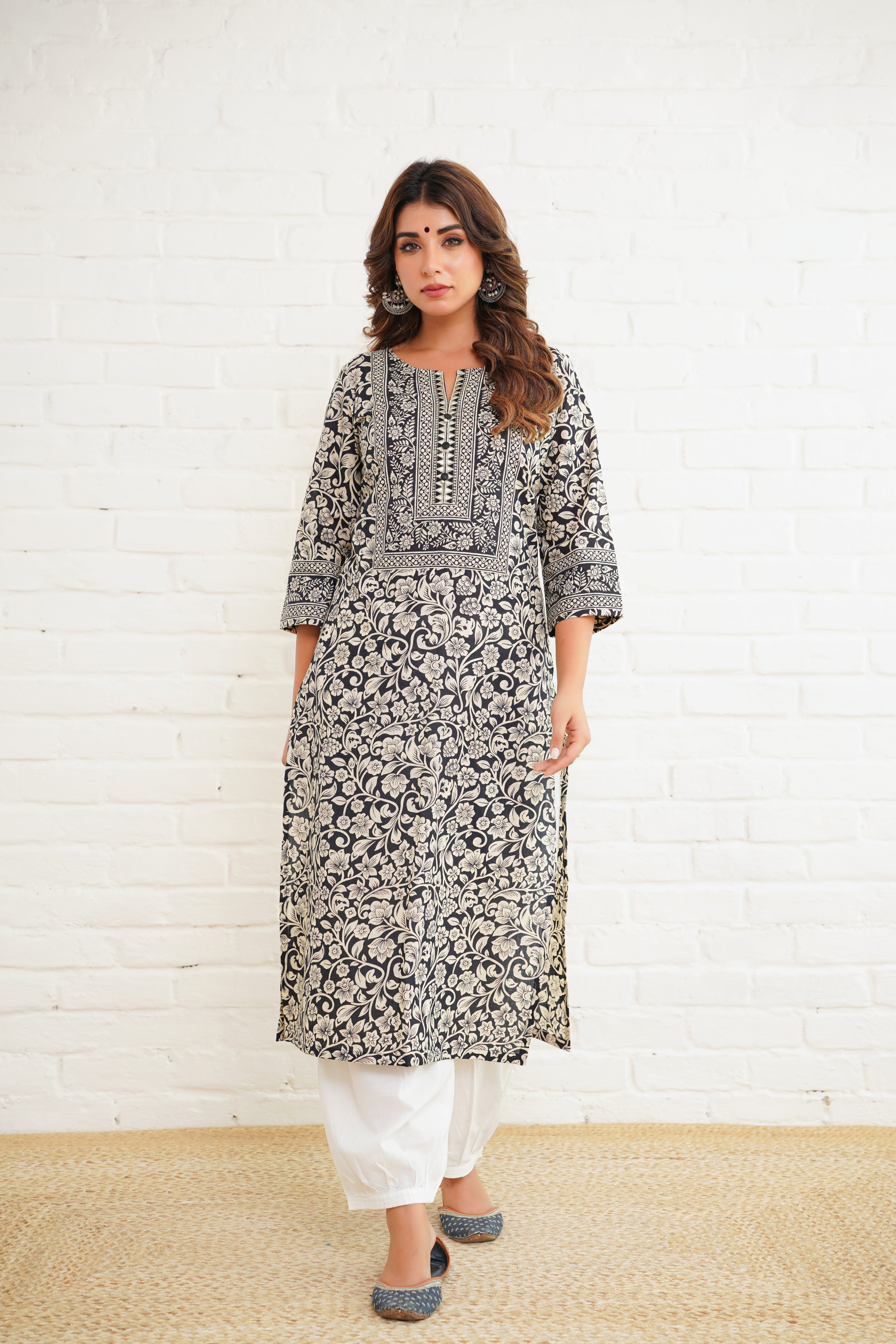 Black Floral Cotton Printed kurta