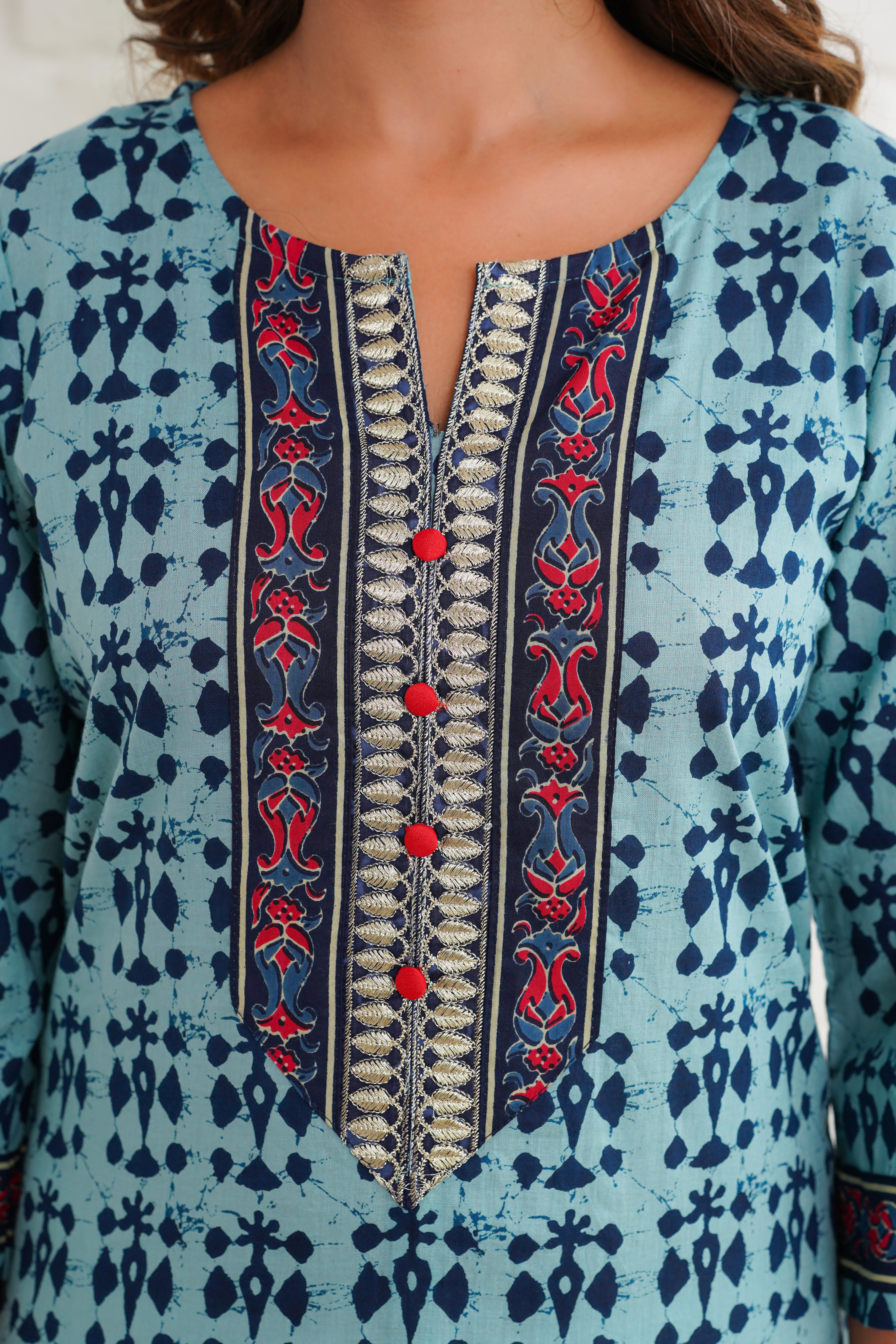 Blue Motif Cotton Printed Kurta