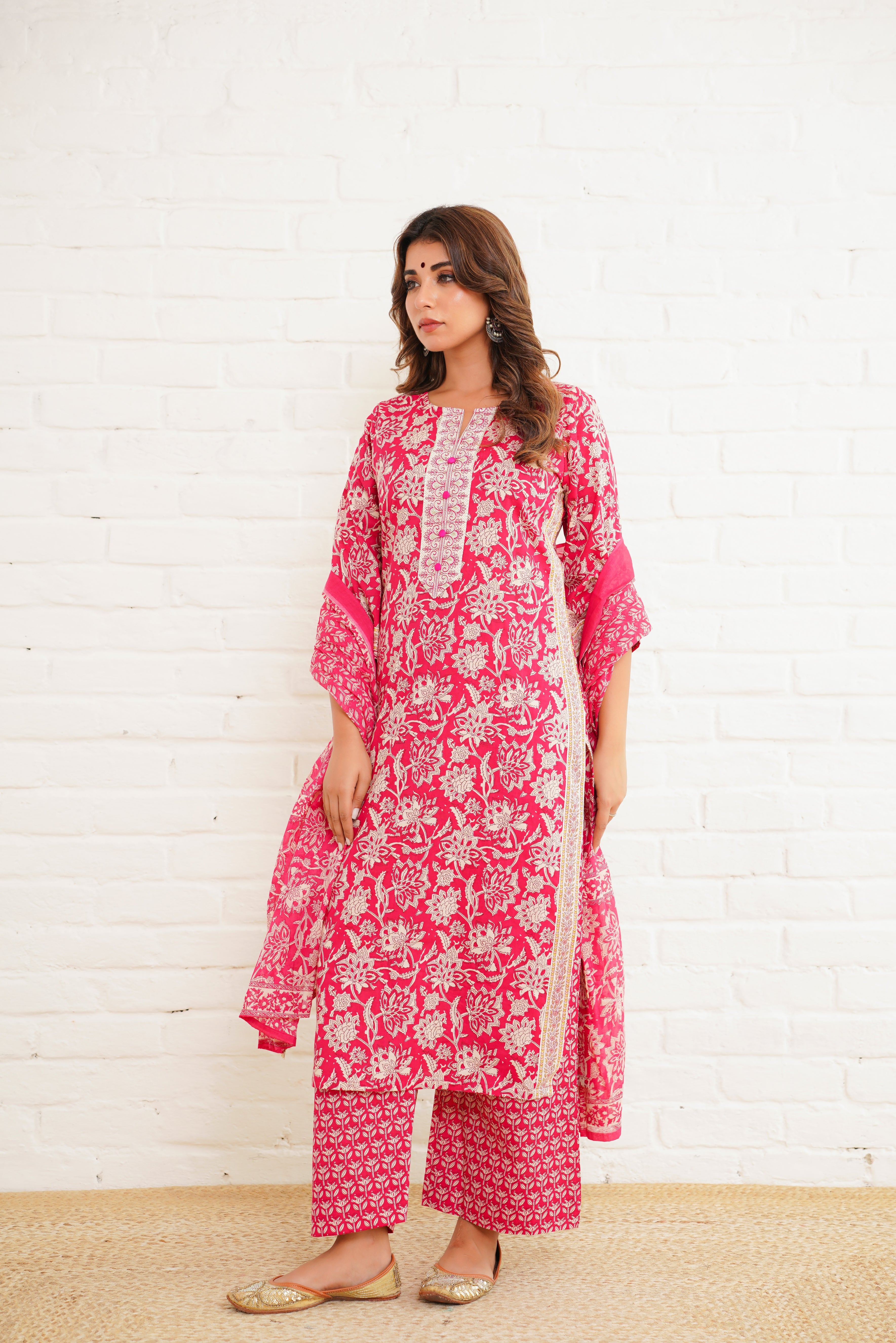 Pink Printed Cotton Suit Set