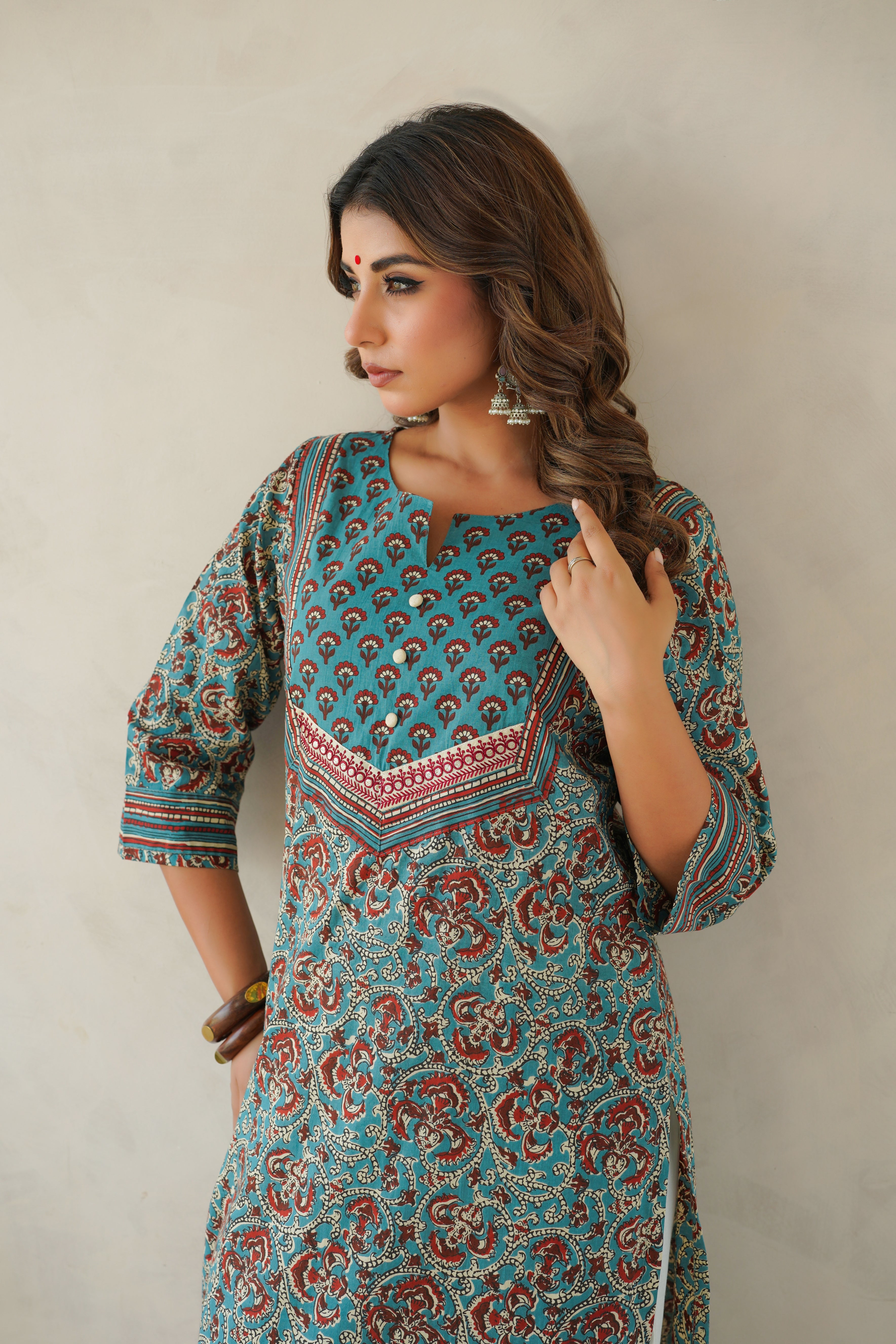 Blue Floral Cotton Printed Kurta