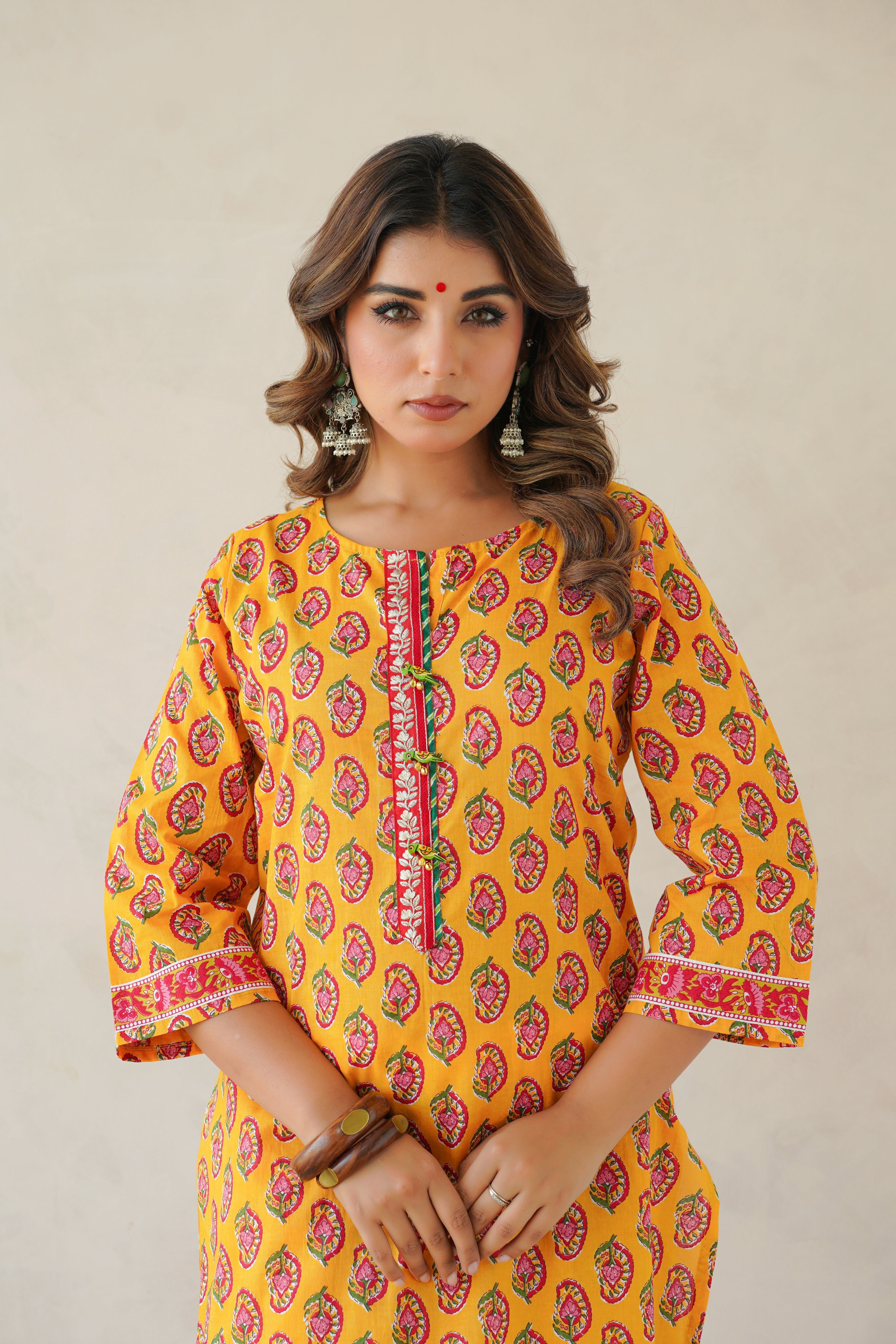 Yellow Motif Cotton Printed Kurta