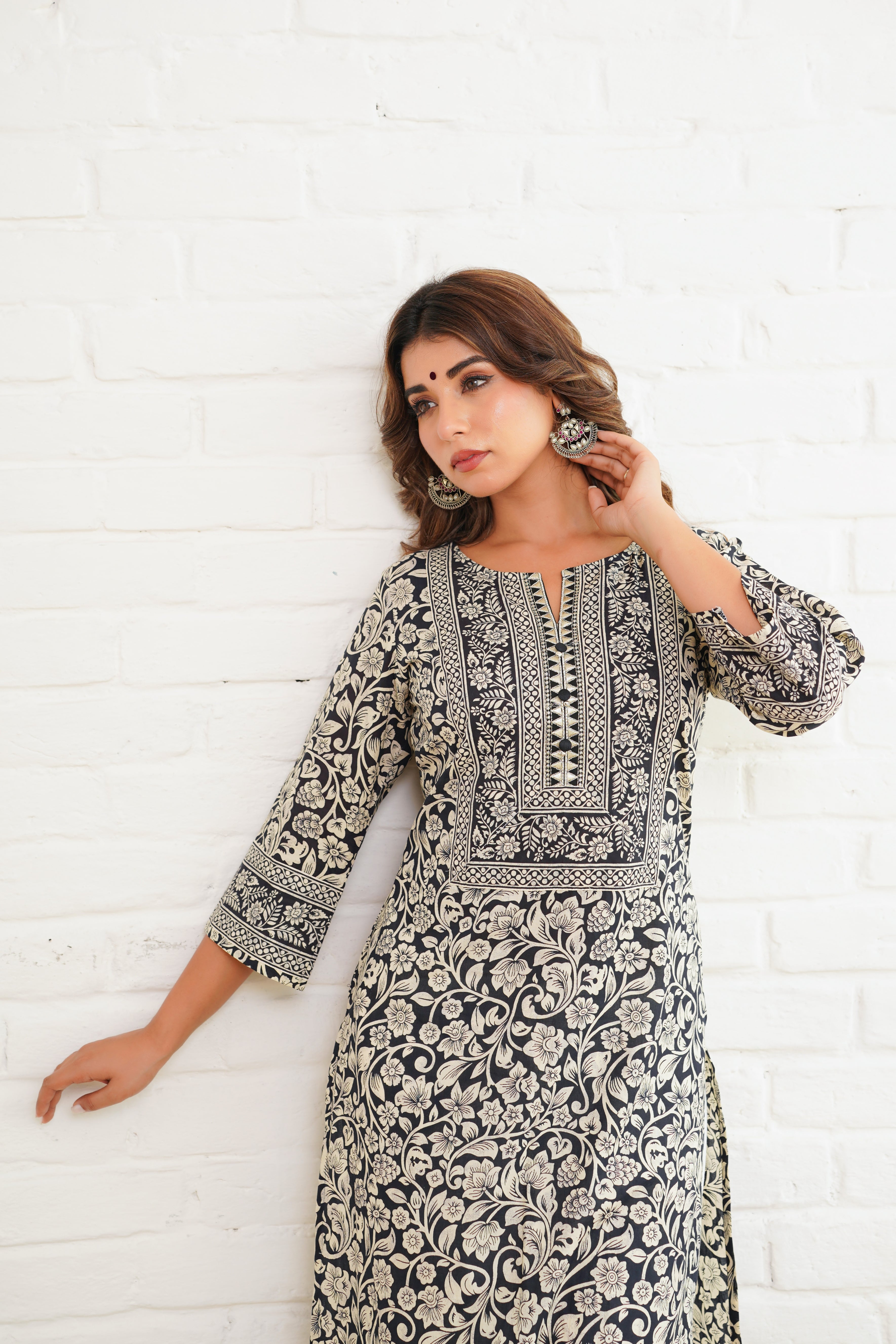 Black Floral Cotton Printed kurta